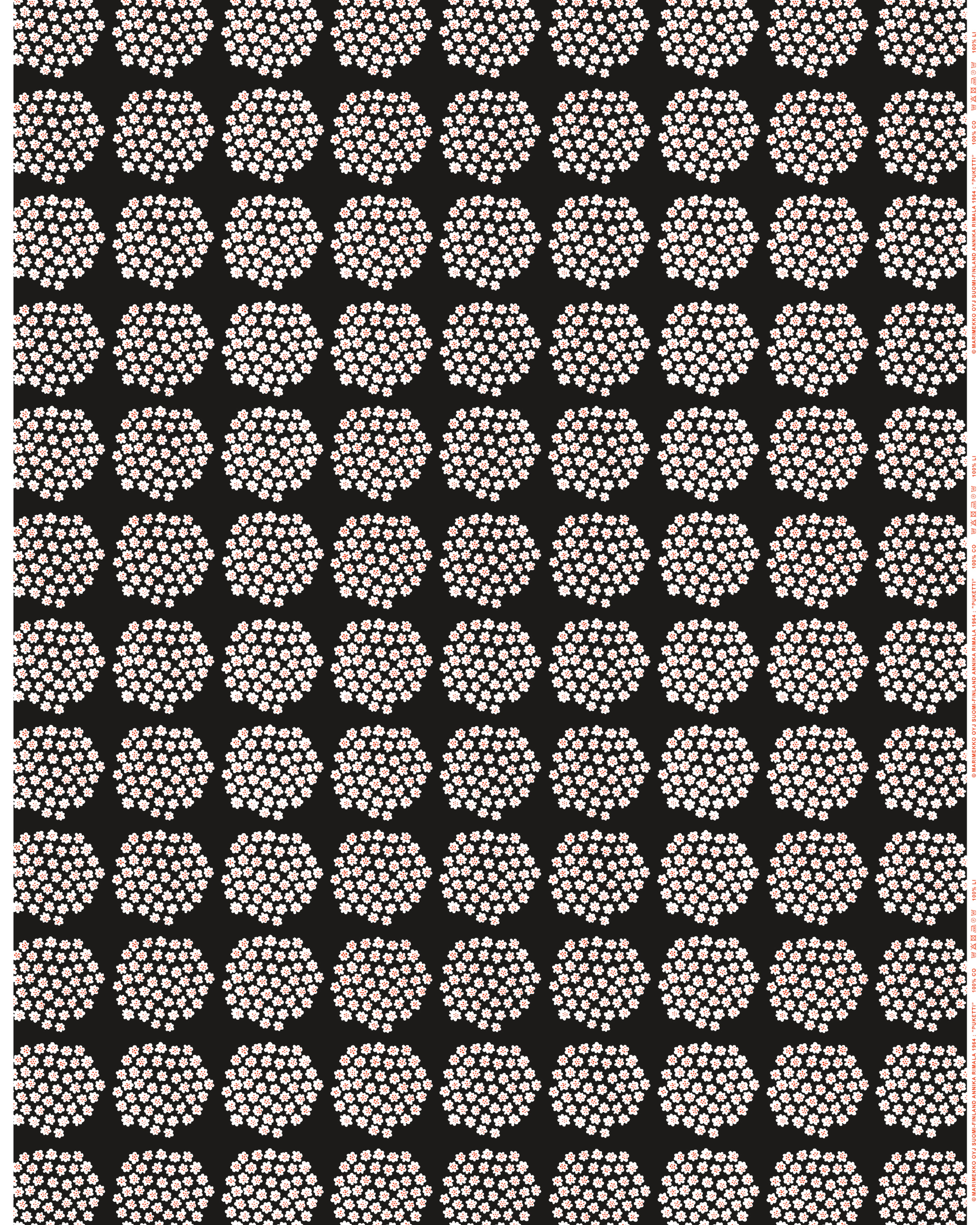 Puketti, Acrylic coated cotton, charcoal, white, orange red,