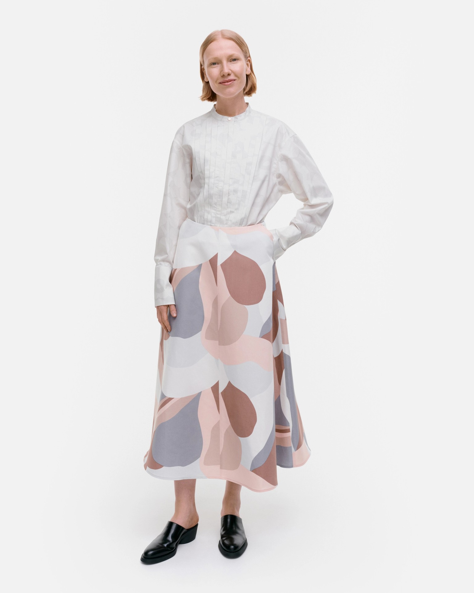 Laita Kamelia, Cotton linen skirt, light rose, brown, grey,