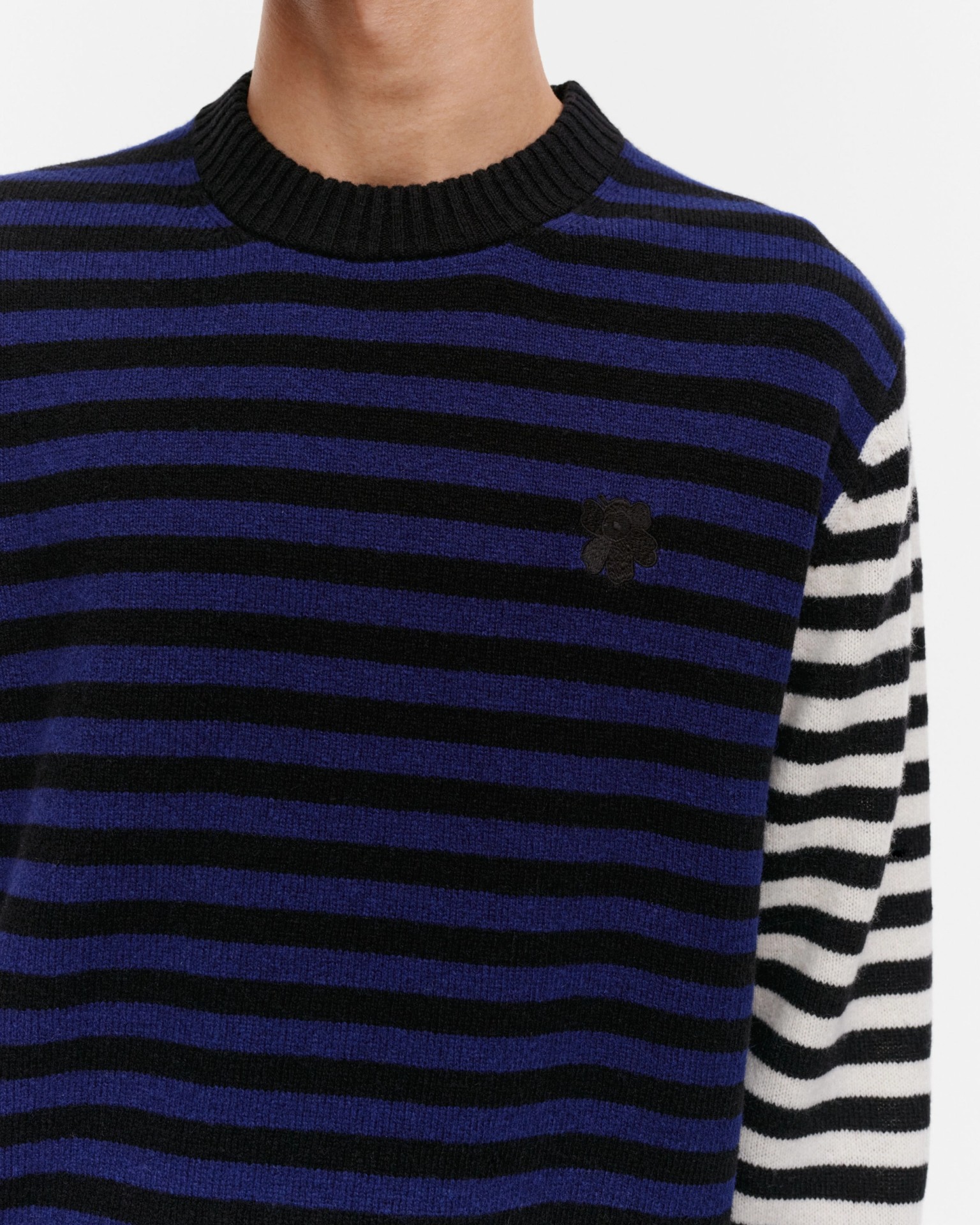 Pehmyt Tasaraita, Kioski wool jumper, black, blue, white,