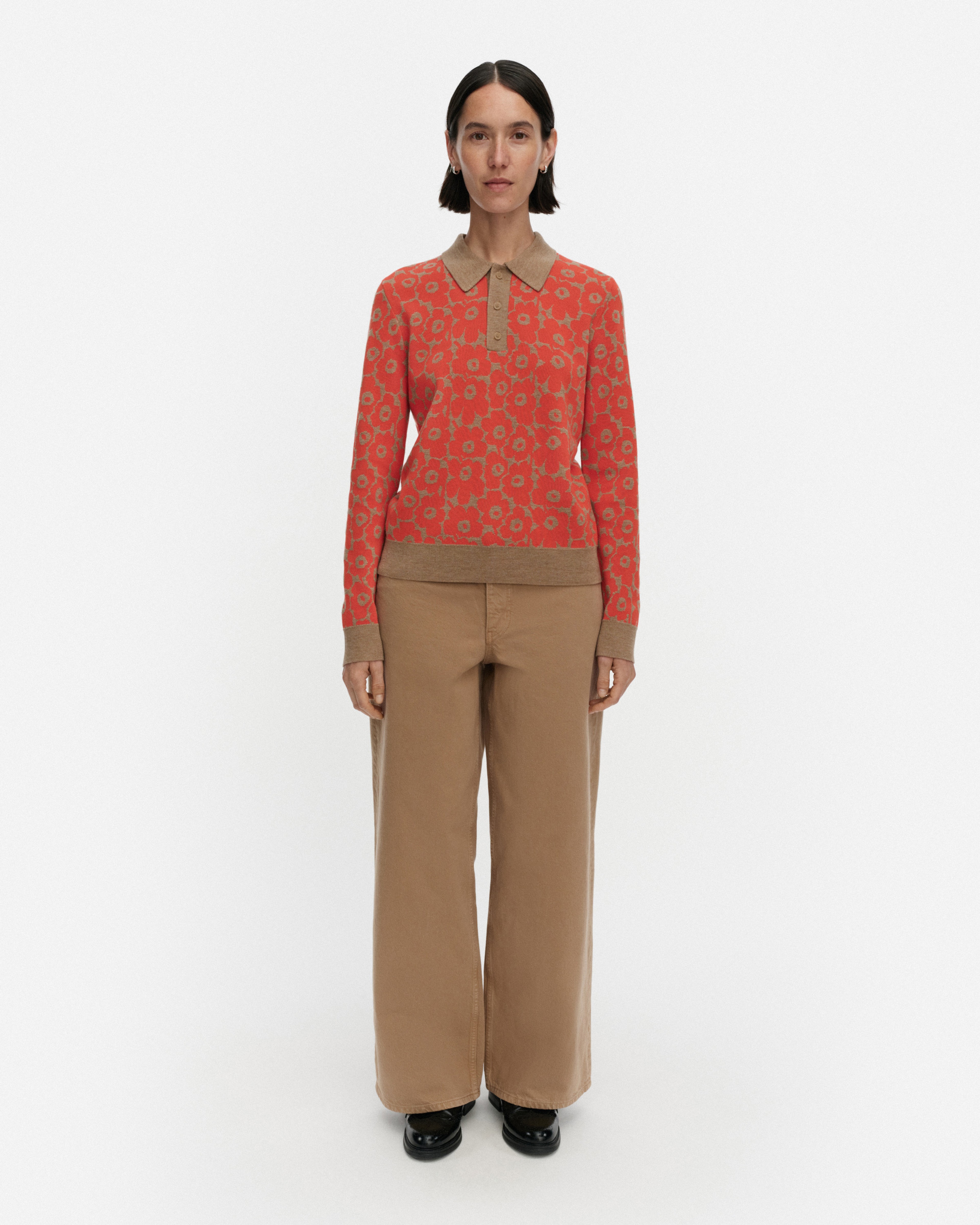 Sportti Unikko, Neulepusero, tumma oranssi, beige,