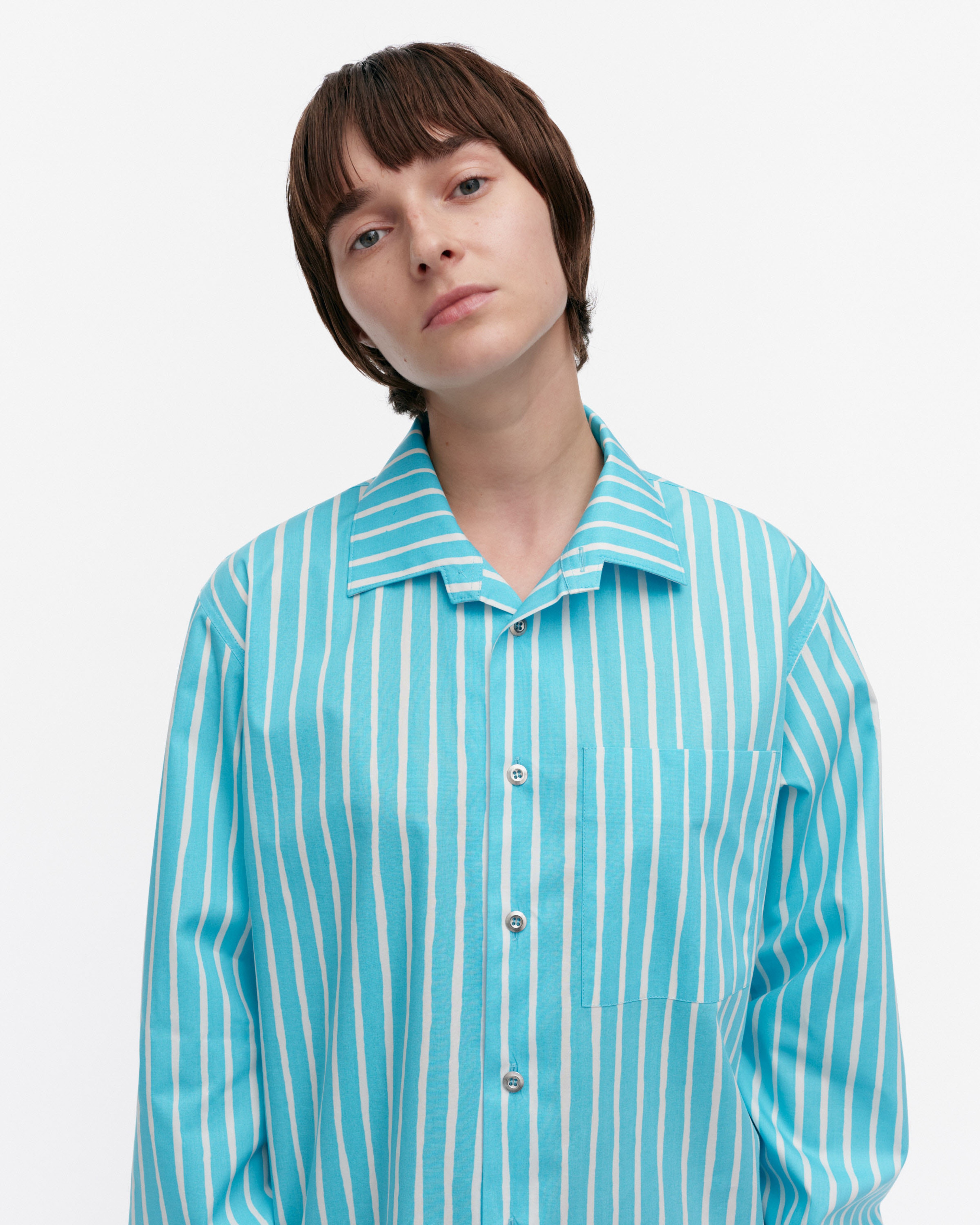 Jokapoika, Kioski cotton shirt, turquoise, off white,