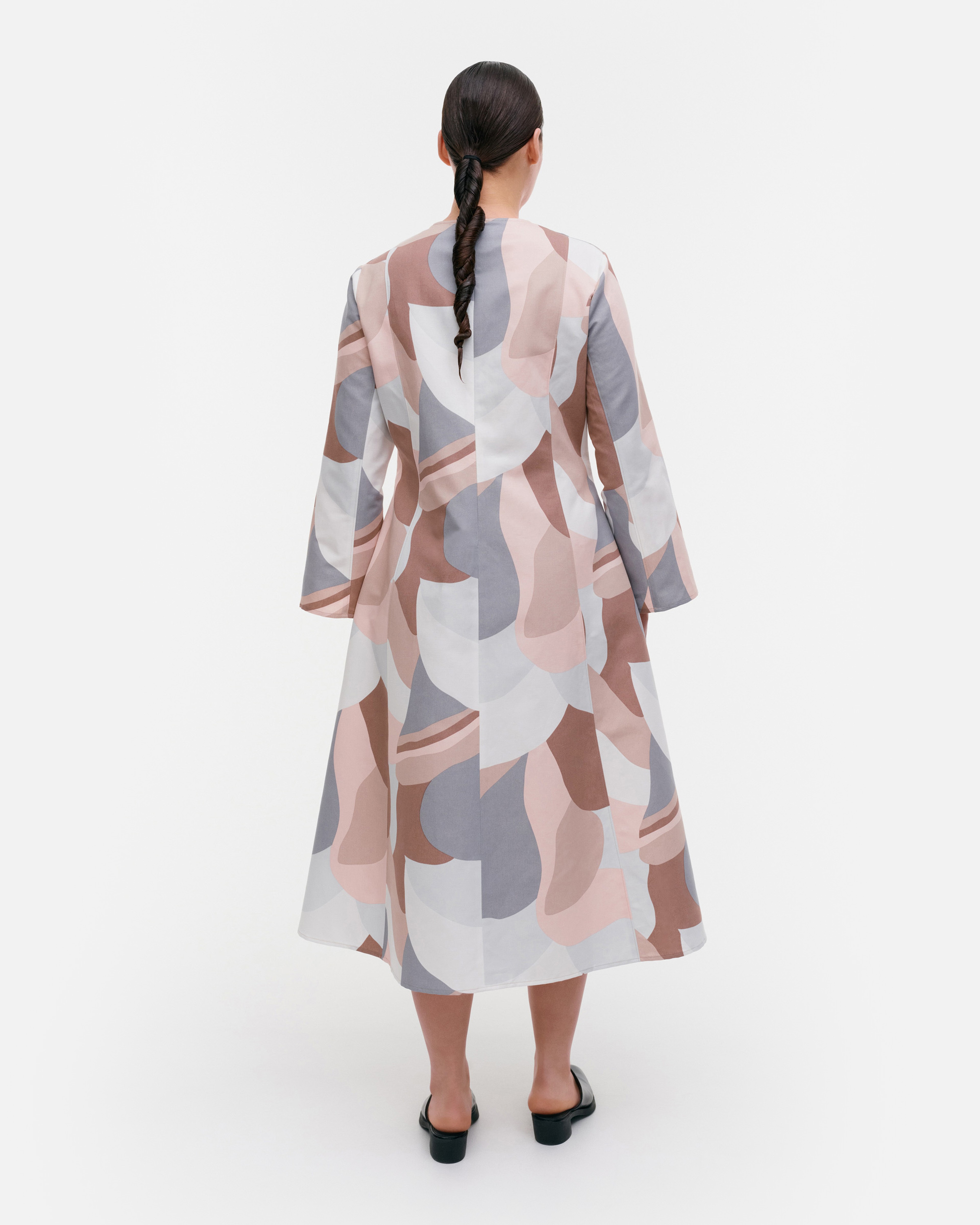 Loituma Kamelia, Puuvillapellavamekko, vaaleanroosa, ruskea, harmaa,