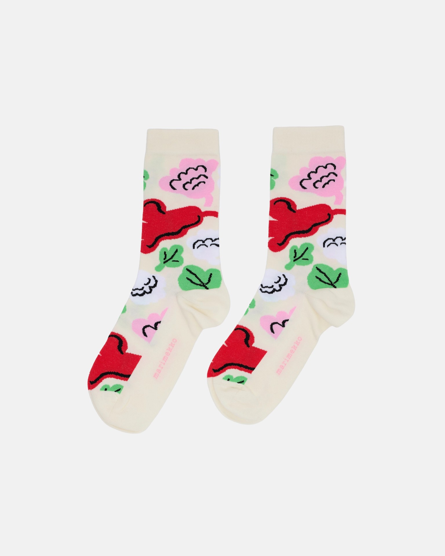 Linjaus Kukasta Kukkaan, Socks, off white, light pink, green,