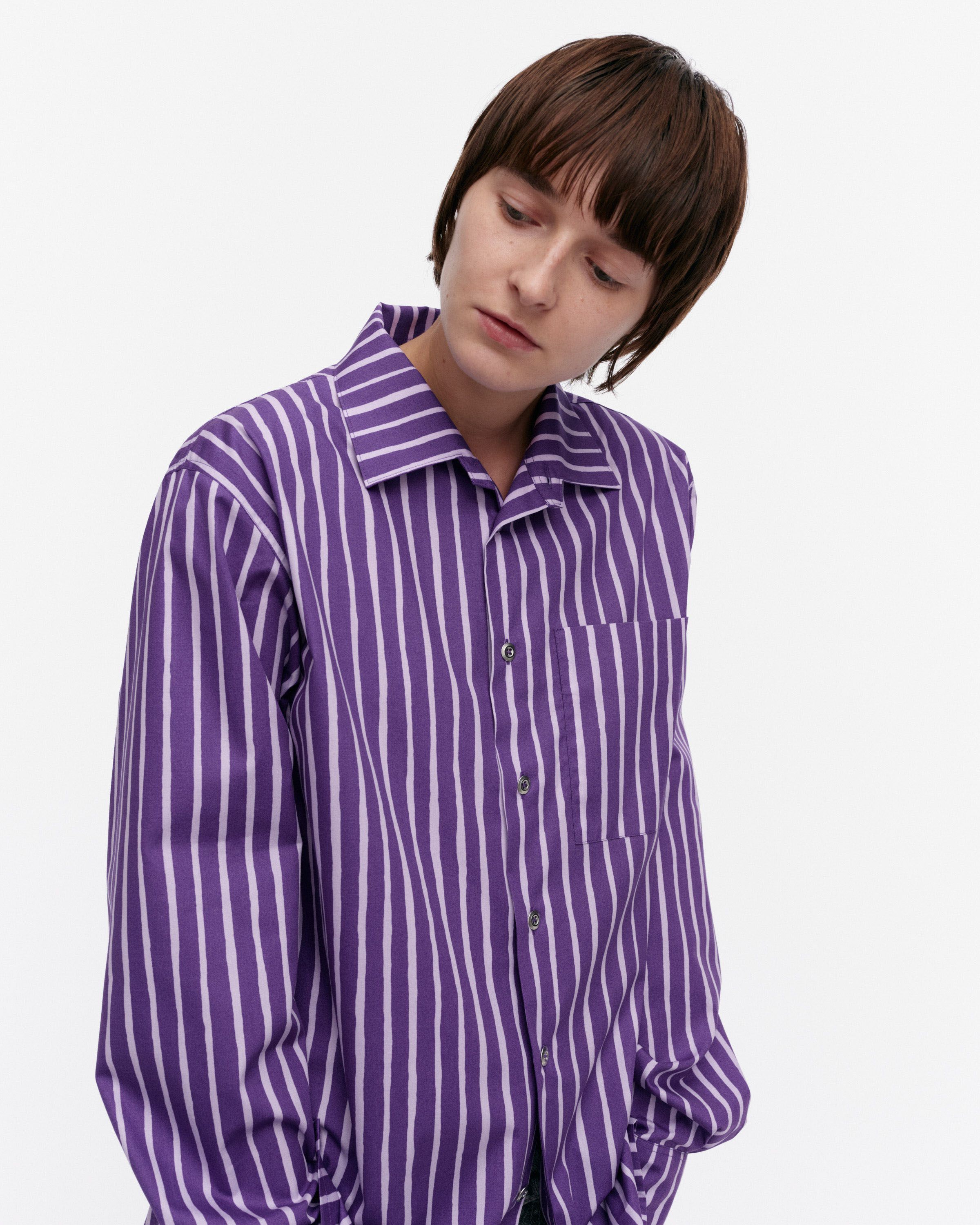 marimekko Jokapoikaヨカポイカ シャツ 紫と水色 サイズS Jokapoika Kioski cotton shirt | Marimekko