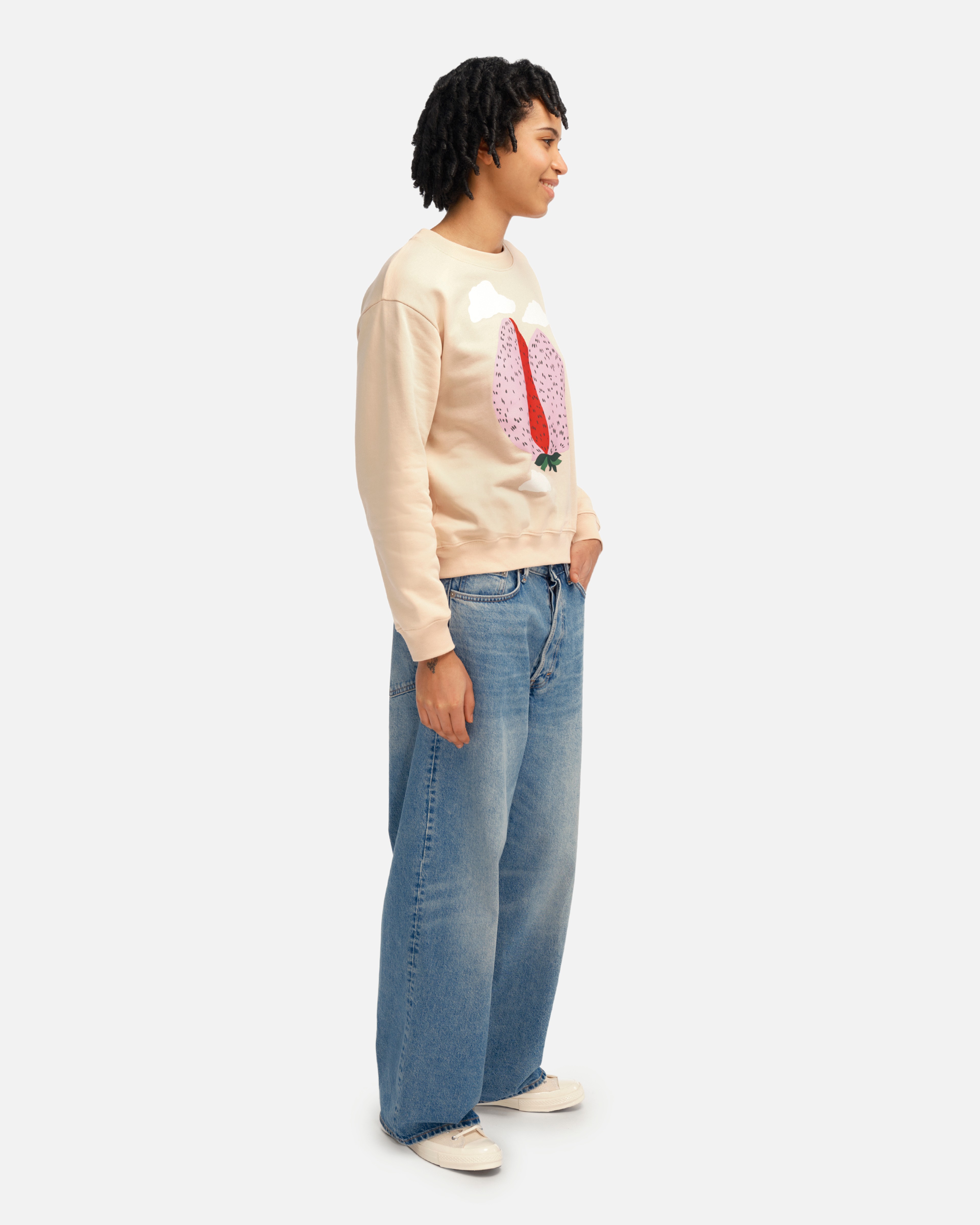 Lieko Mansikkavuoret placement, Sweatshirt, light beige, pink, red,