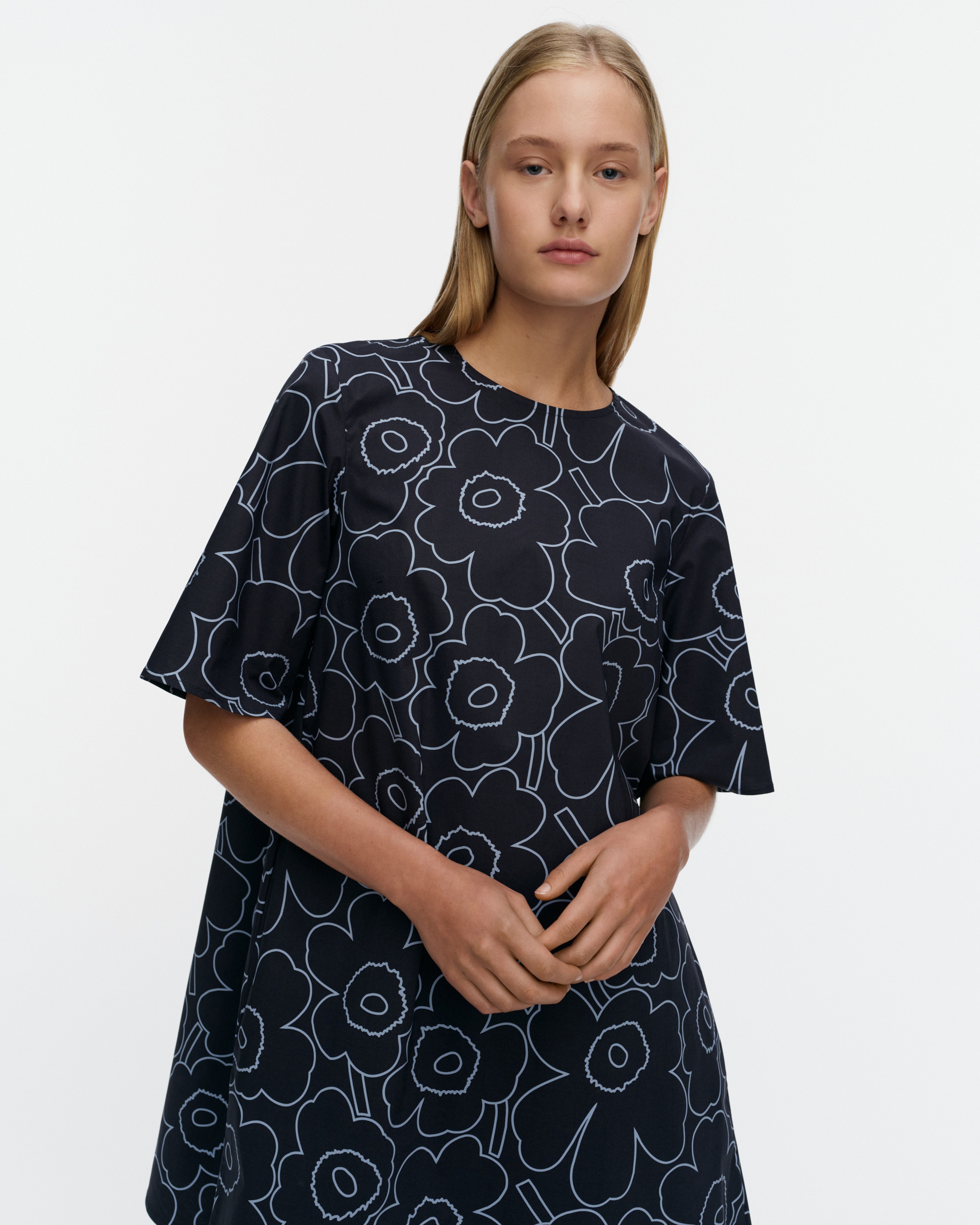 Kukkiva Piirto Unikko, Kleid, Dunkelblau, Hellblau,