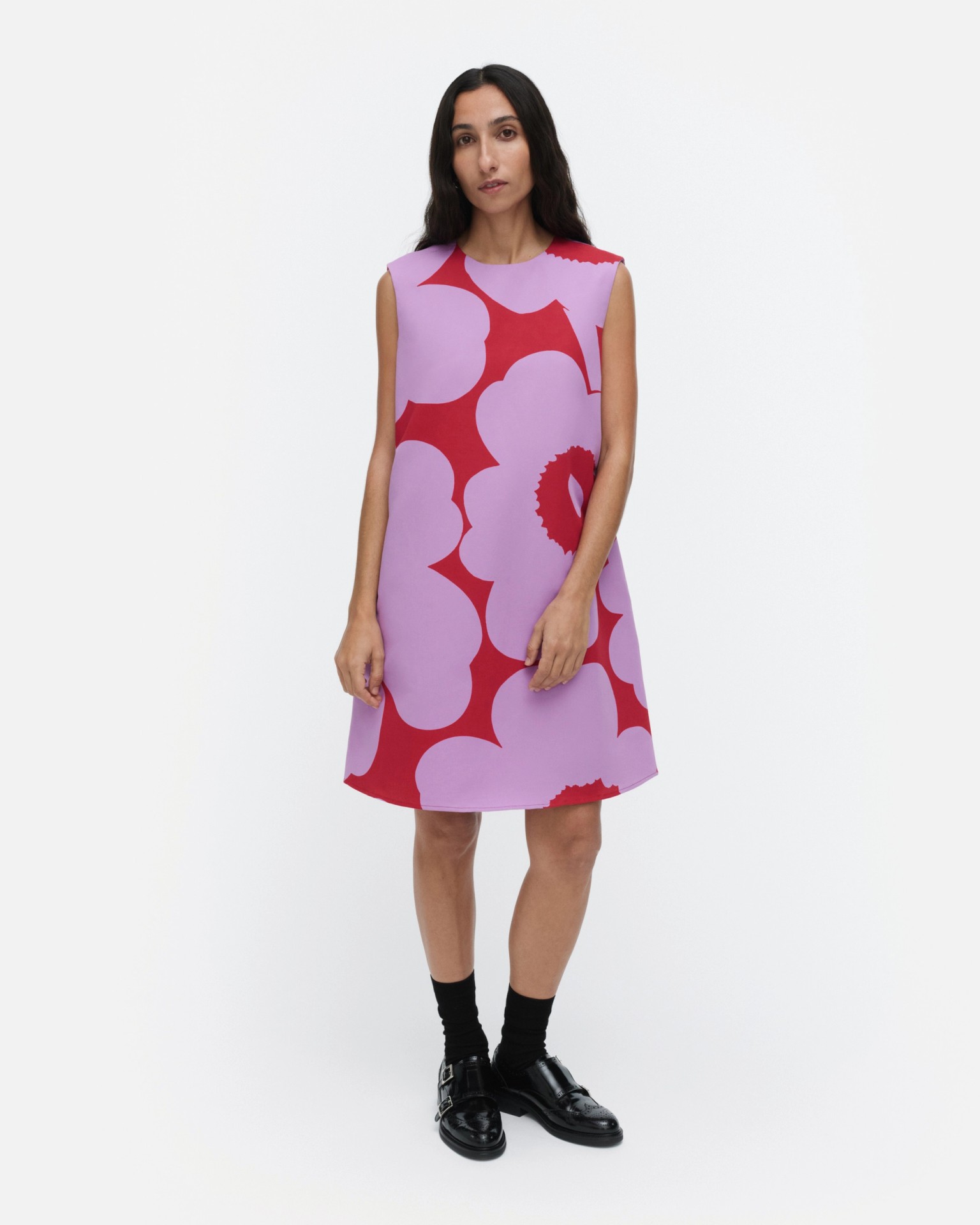 Sopiva Unikko, Cotton linen dress, purple, red,