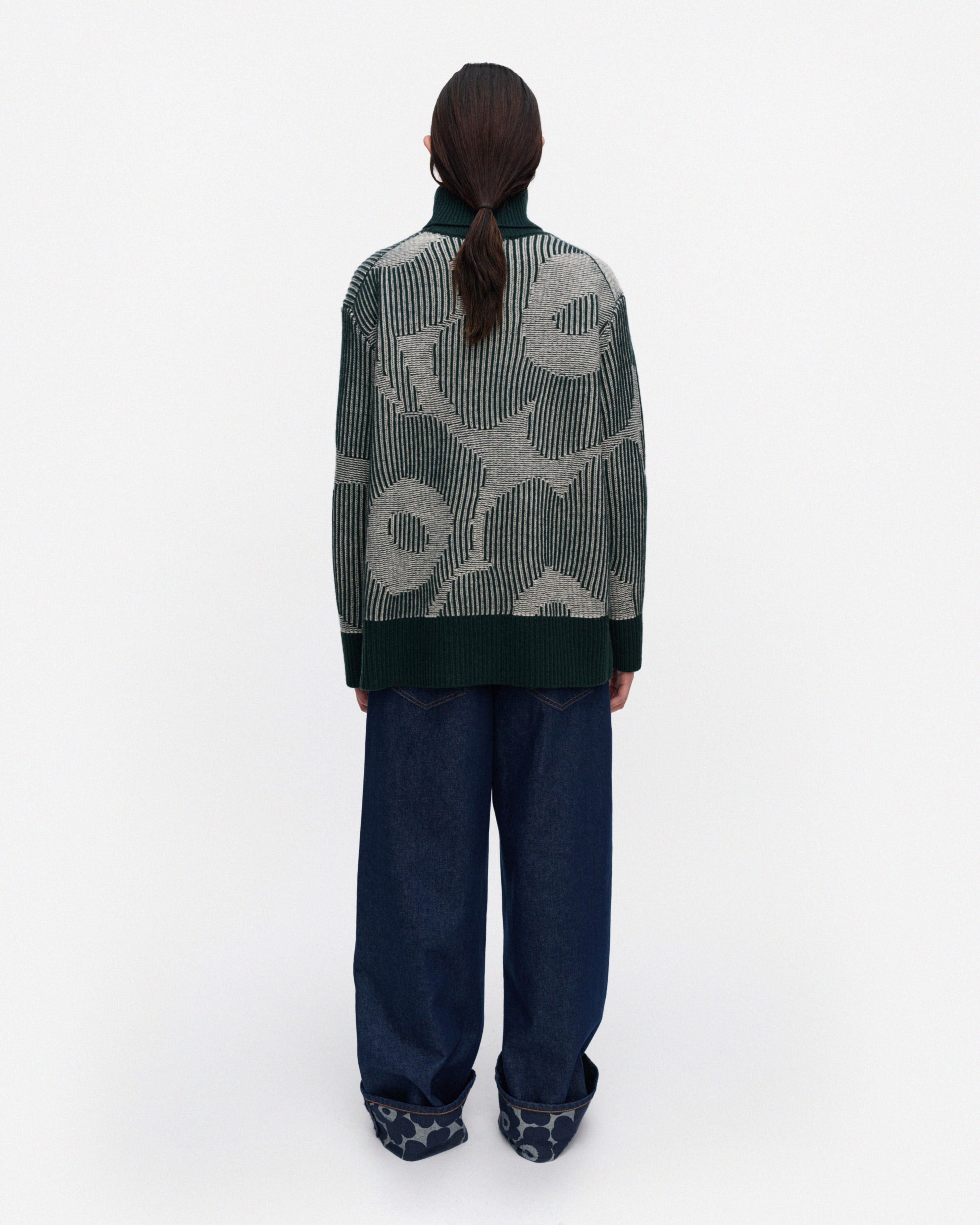 RWS Värähtely Unikko, Knitted pullover, dark green, off white,