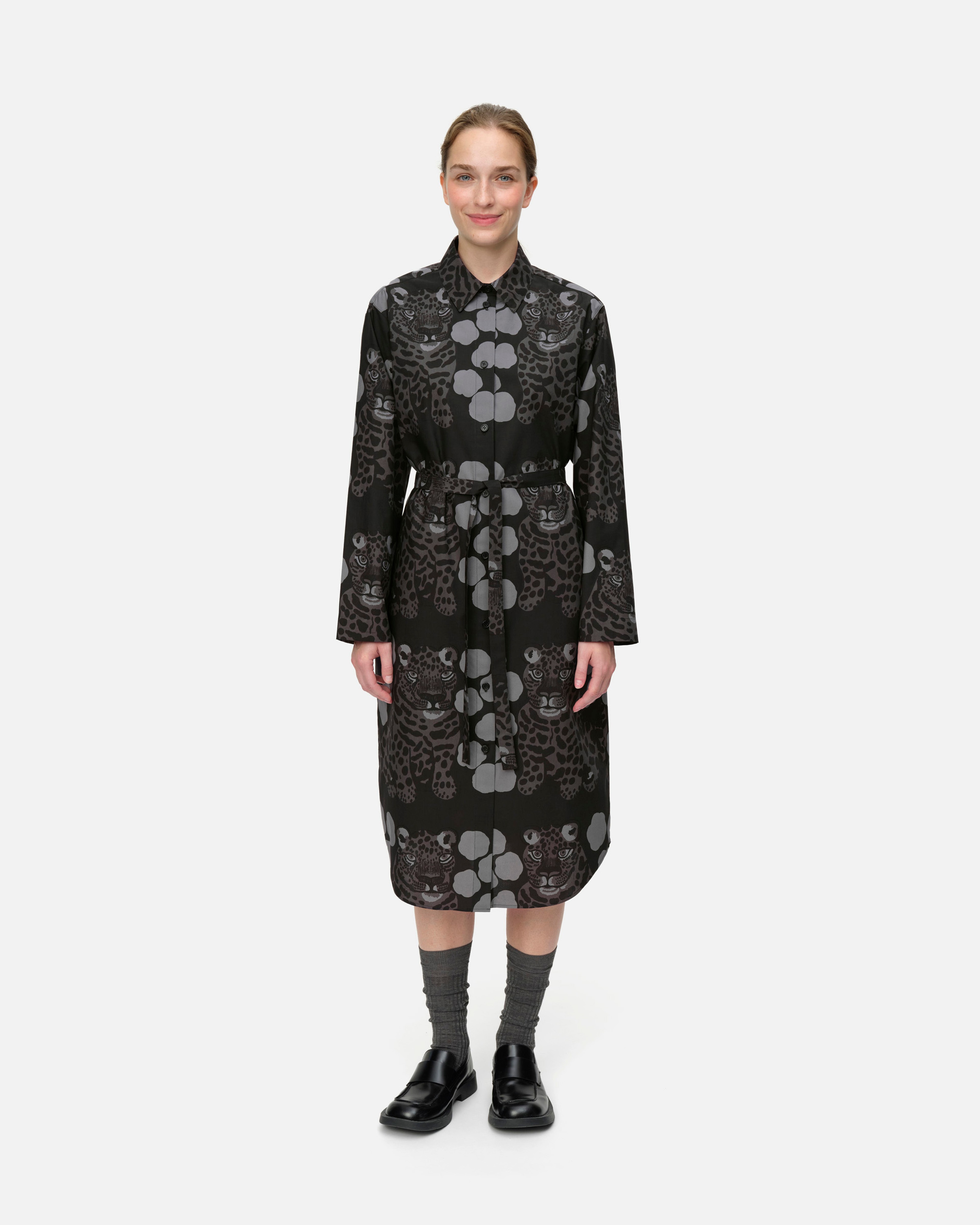 Viivain Kaksoset, Puuvillapopliinimekko, Musta, harmaa, harmaa,