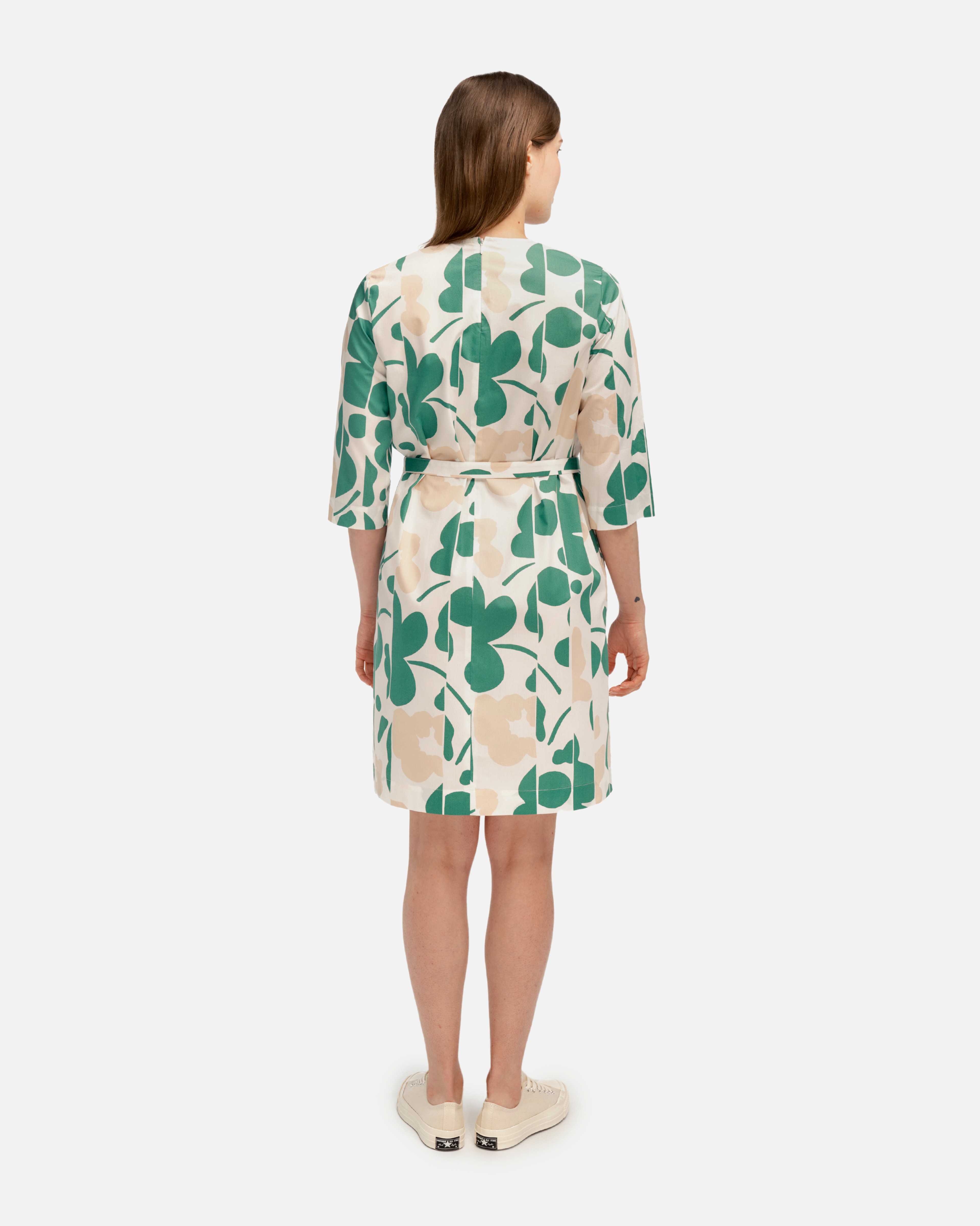 Migos Leikkokukka, Baumwollpopeline-Kleid, weiß, grün, pfirsich,