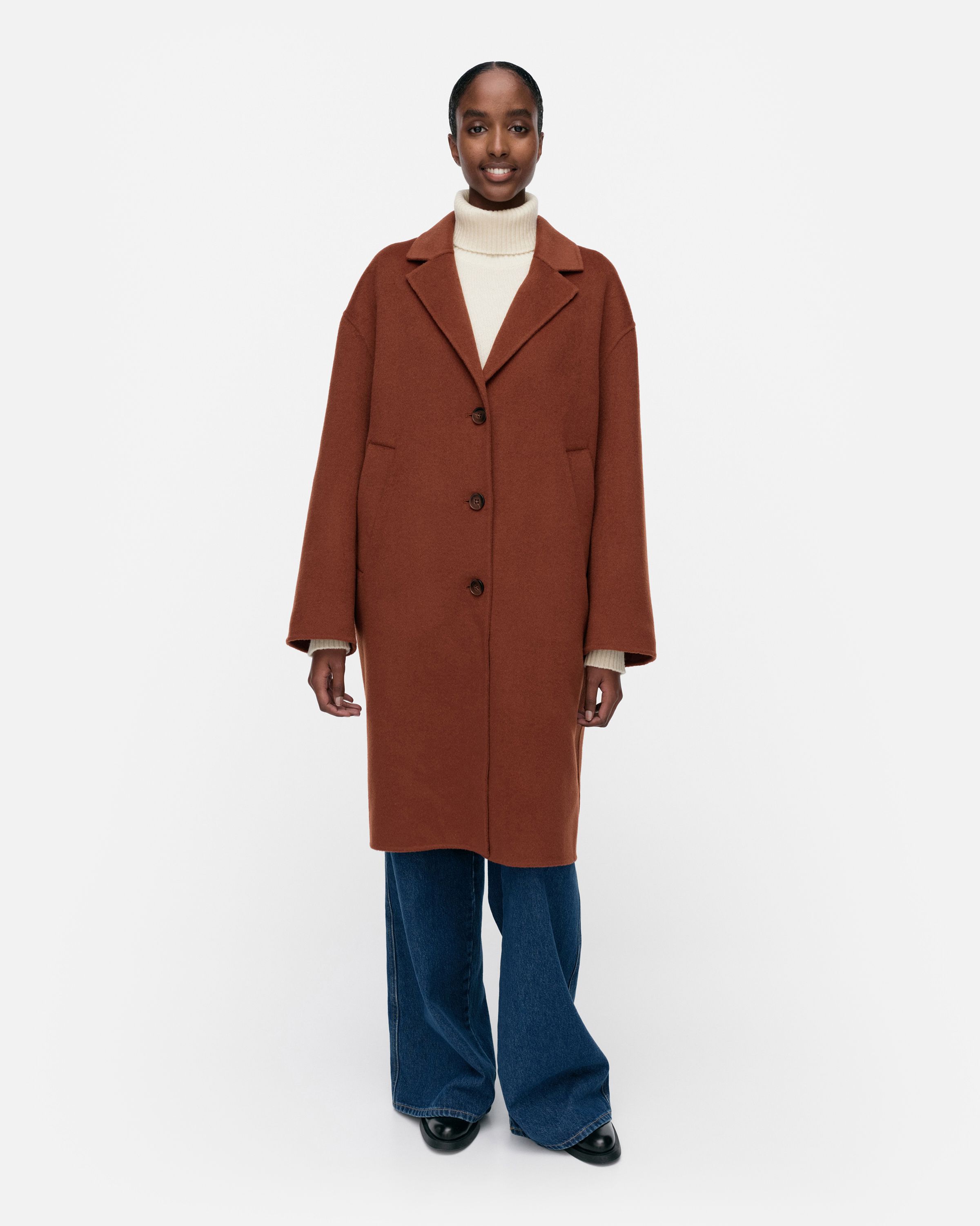 Kapiteeli Solid wool coat brick orange | Marimekko