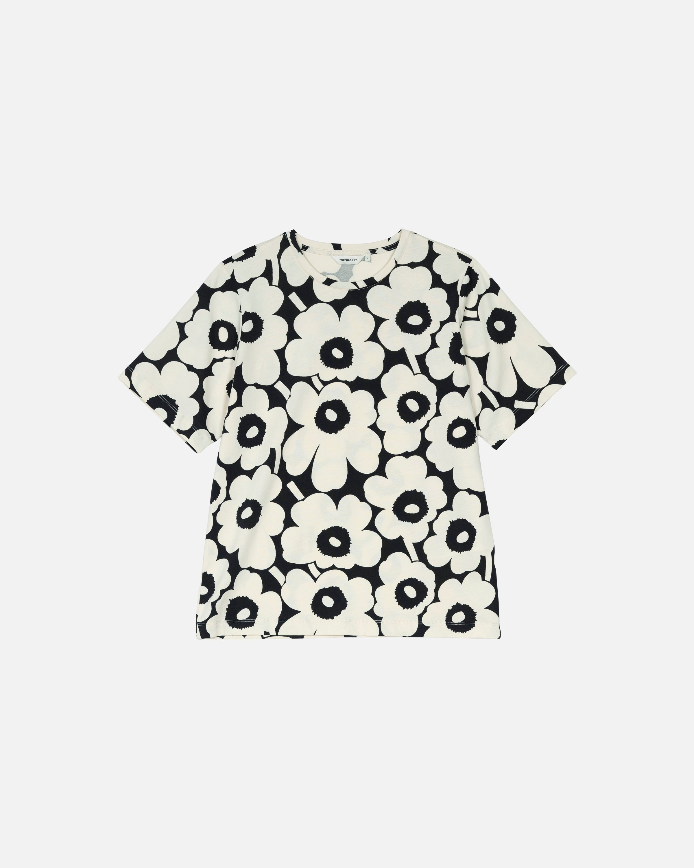Tunnit Unikko T-shirt black, off white | Marimekko