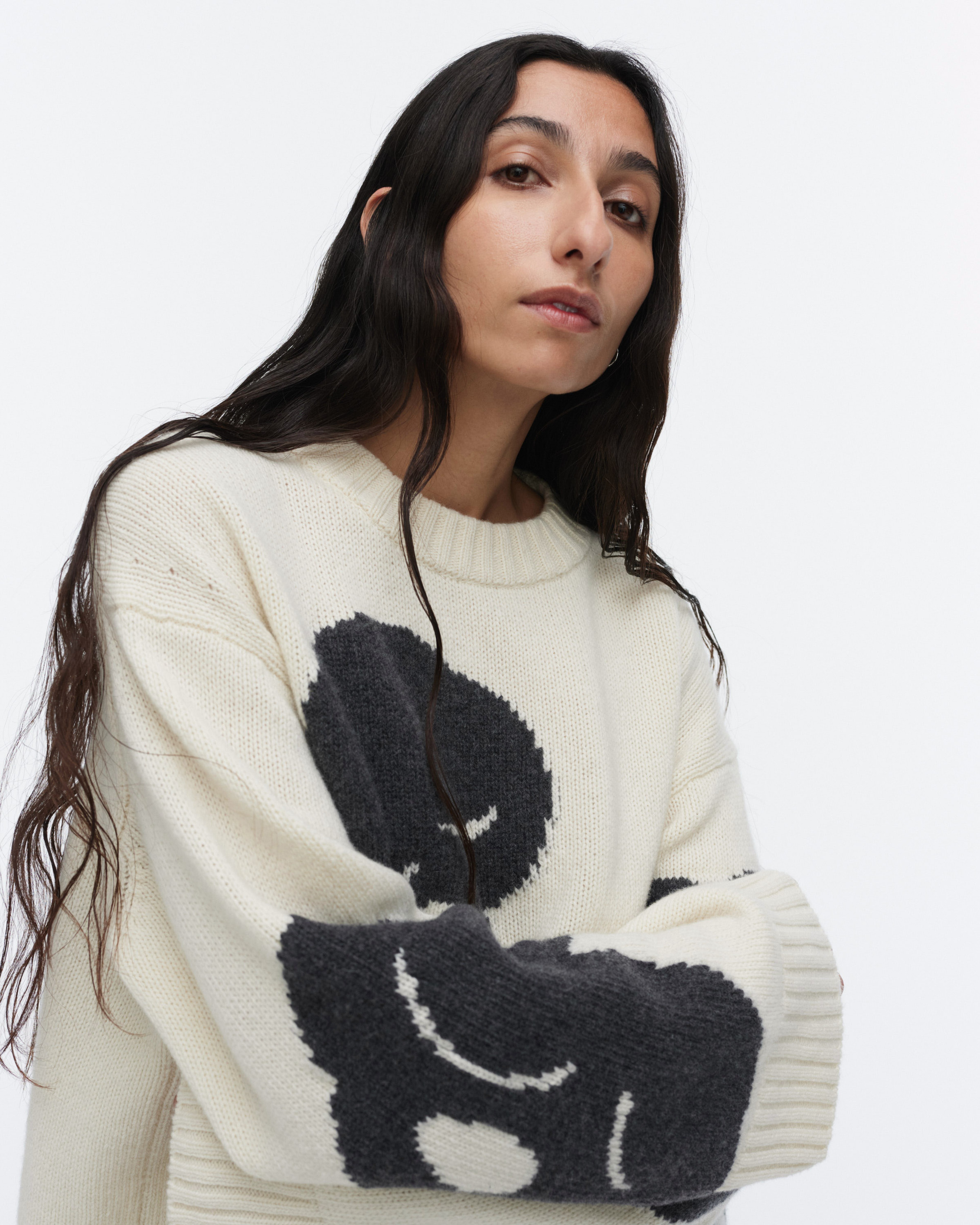 Luonto Tumma, Knitted wool pullover, off white, grey,
