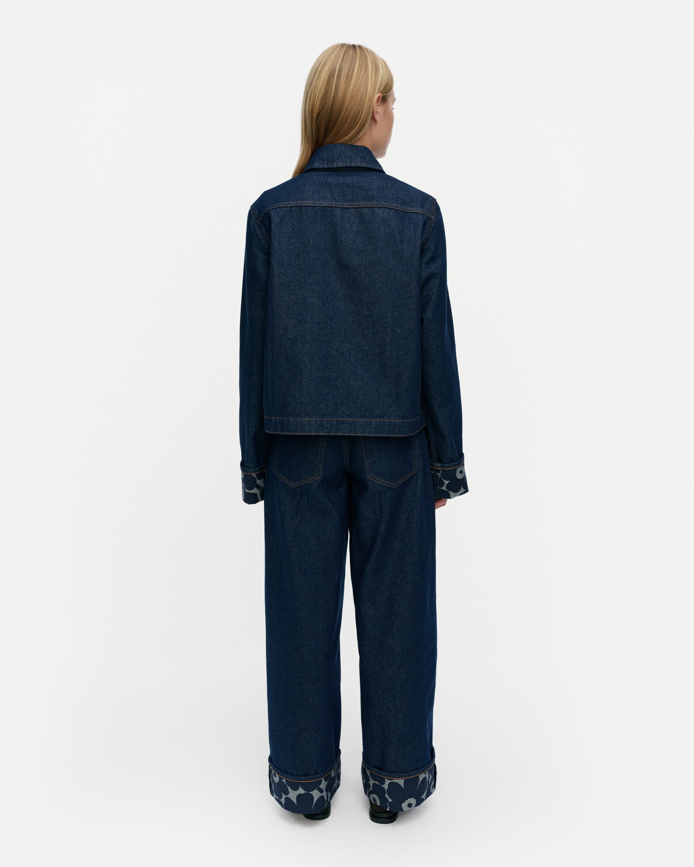 Maridenim Käänteet Mini Unikko Denim jacket dark indigo | Marimekko