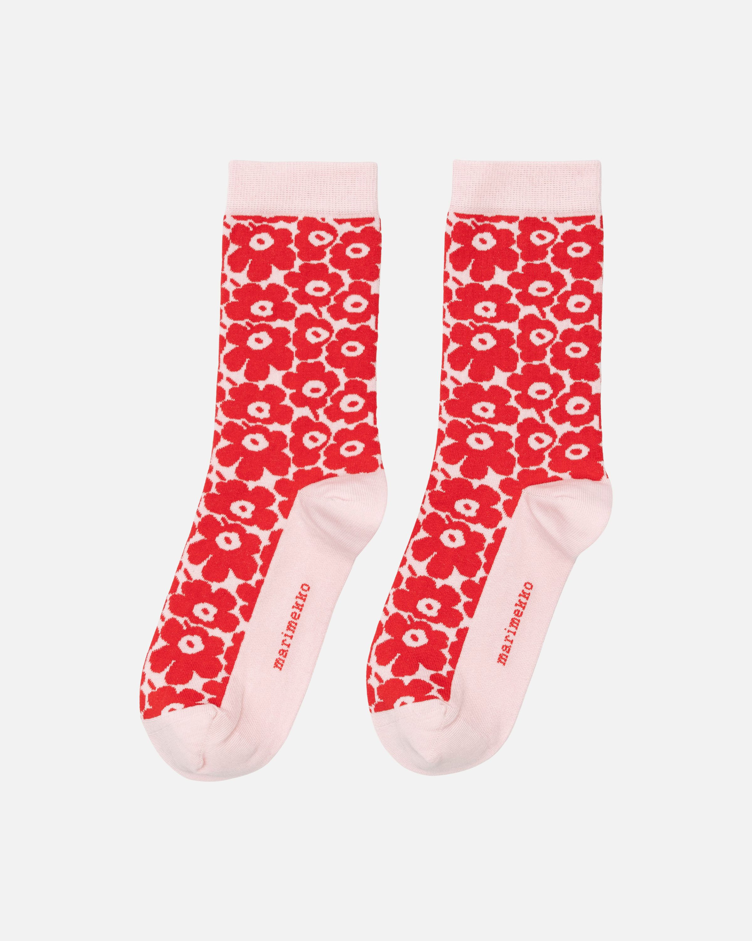 Linjaus Pikkuinen Unikko Socks red, pink | Marimekko
