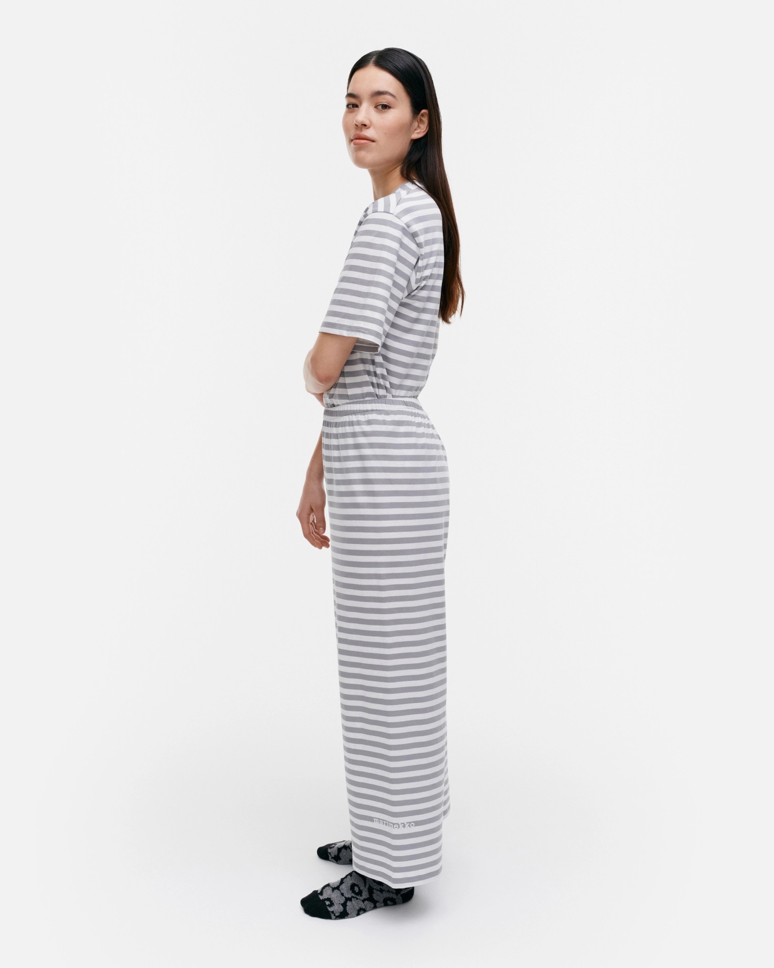Kioski Reunus Tasaraita Light, Jersey pants, grey, white,