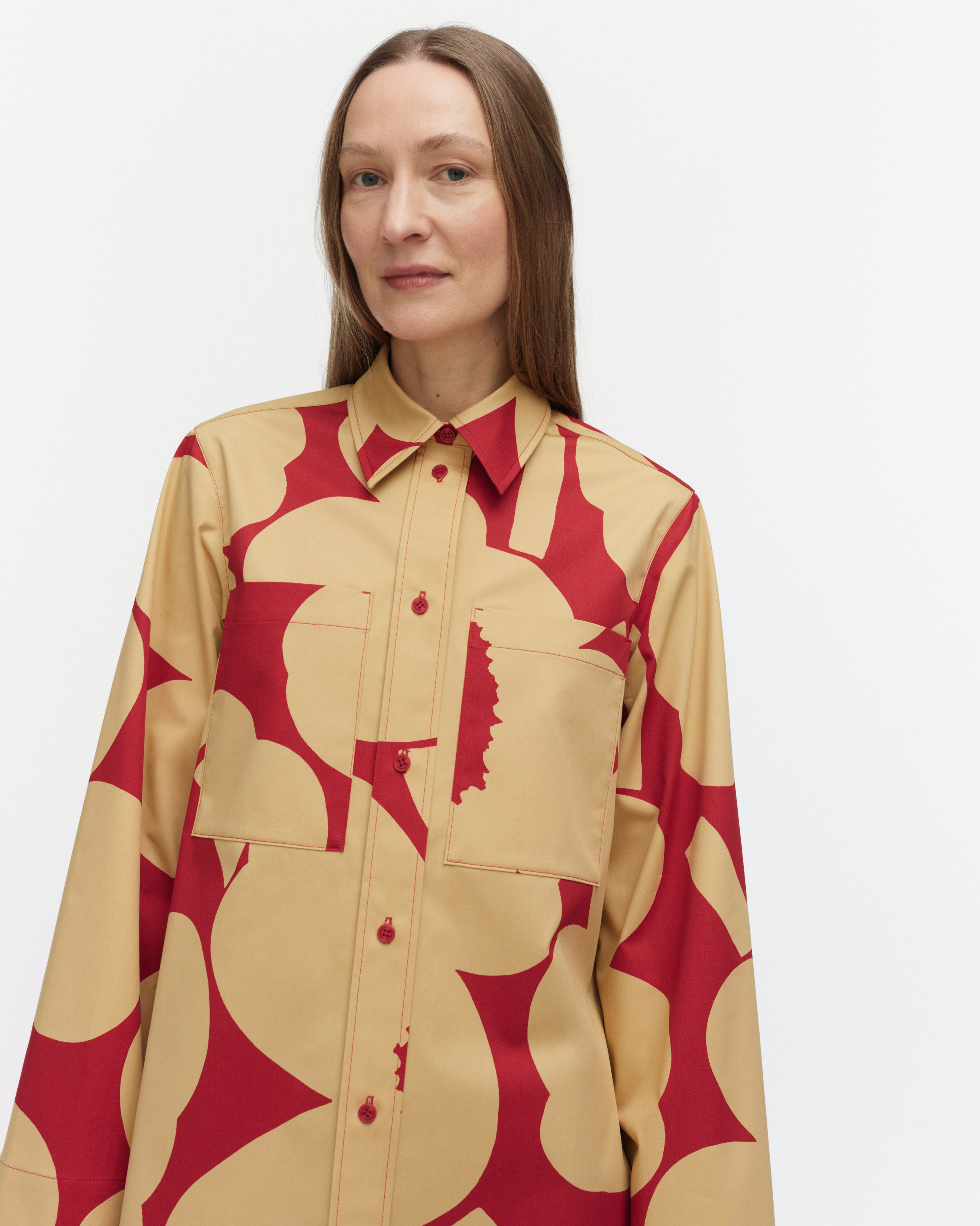 Maaria Unikko, Cotton shirt, light brown, red,