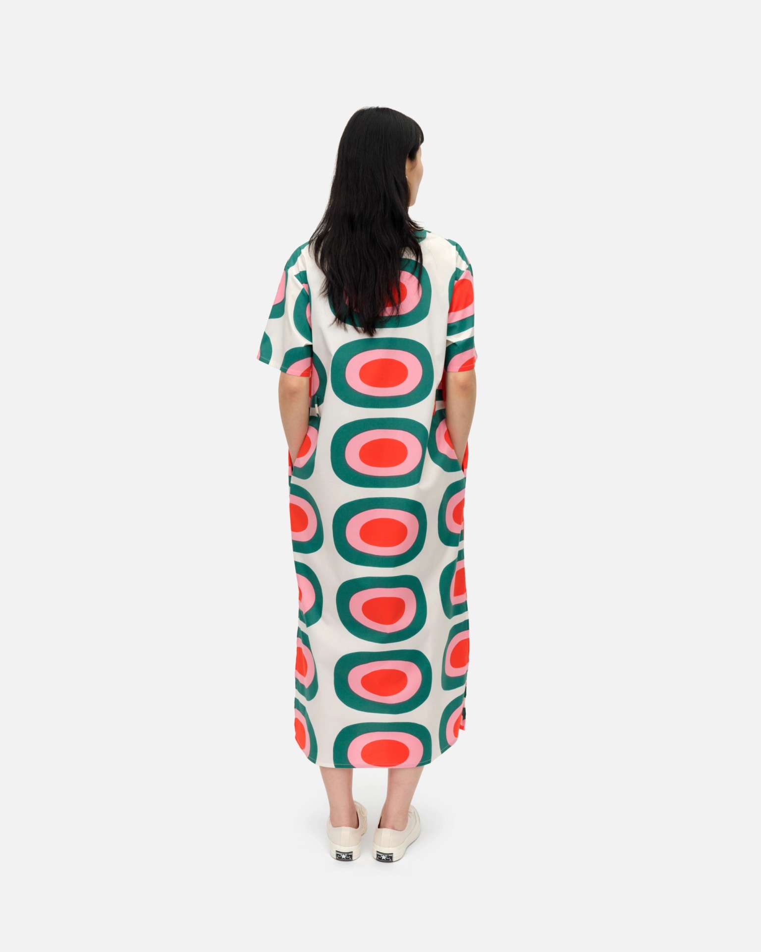 Kemut Pieni Melooni, Cotton dress, off white, green, pink, red,