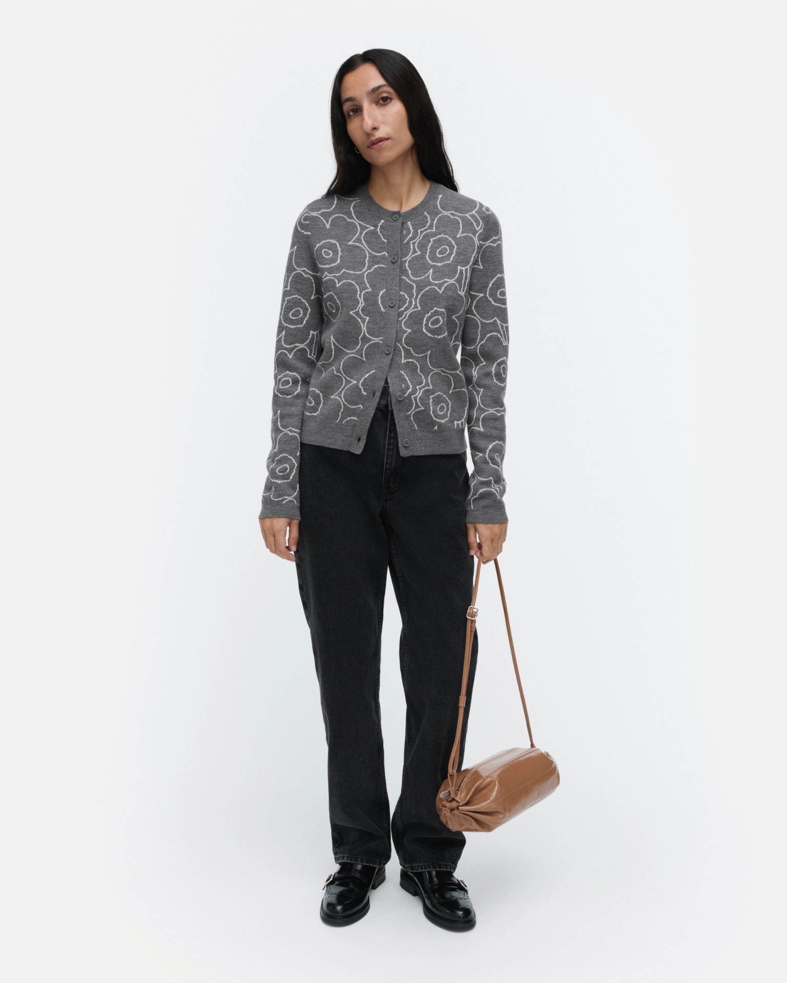 Villi Piirto Unikko, Knitted cardigan, dark grey, off white,