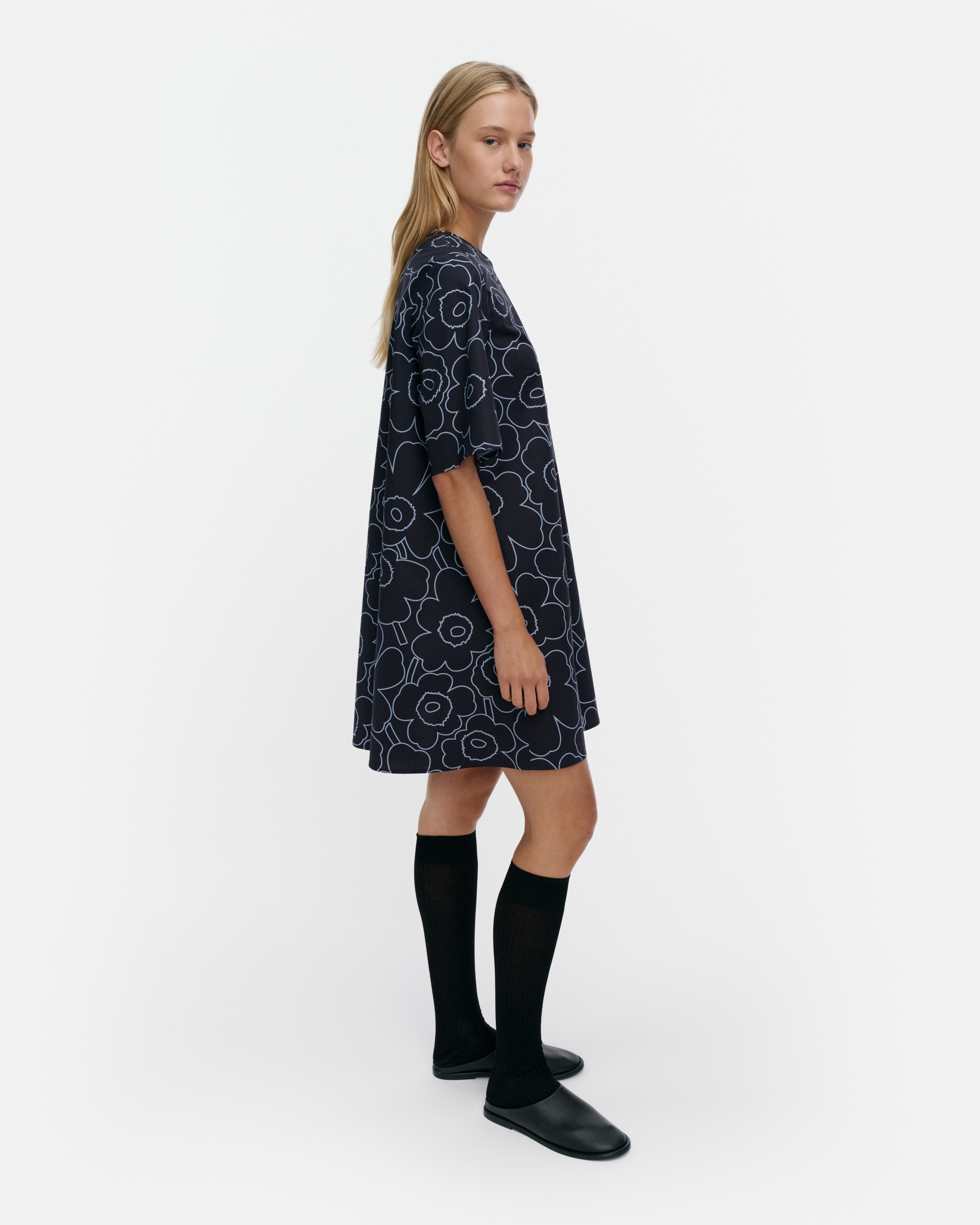 Kukkiva Piirto Unikko, Kleid, Dunkelblau, Hellblau,