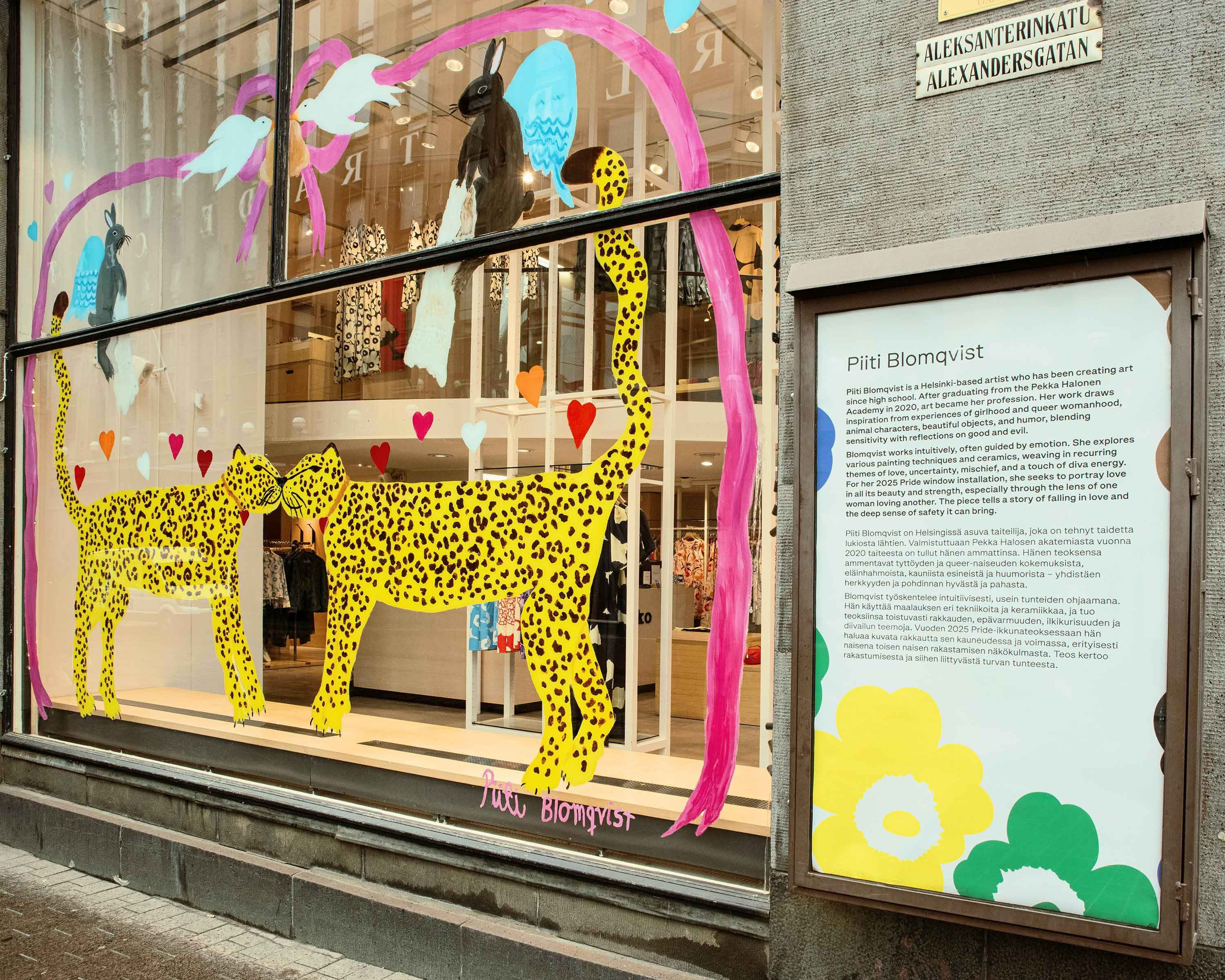 Piiti Blomqvist's art on store window.