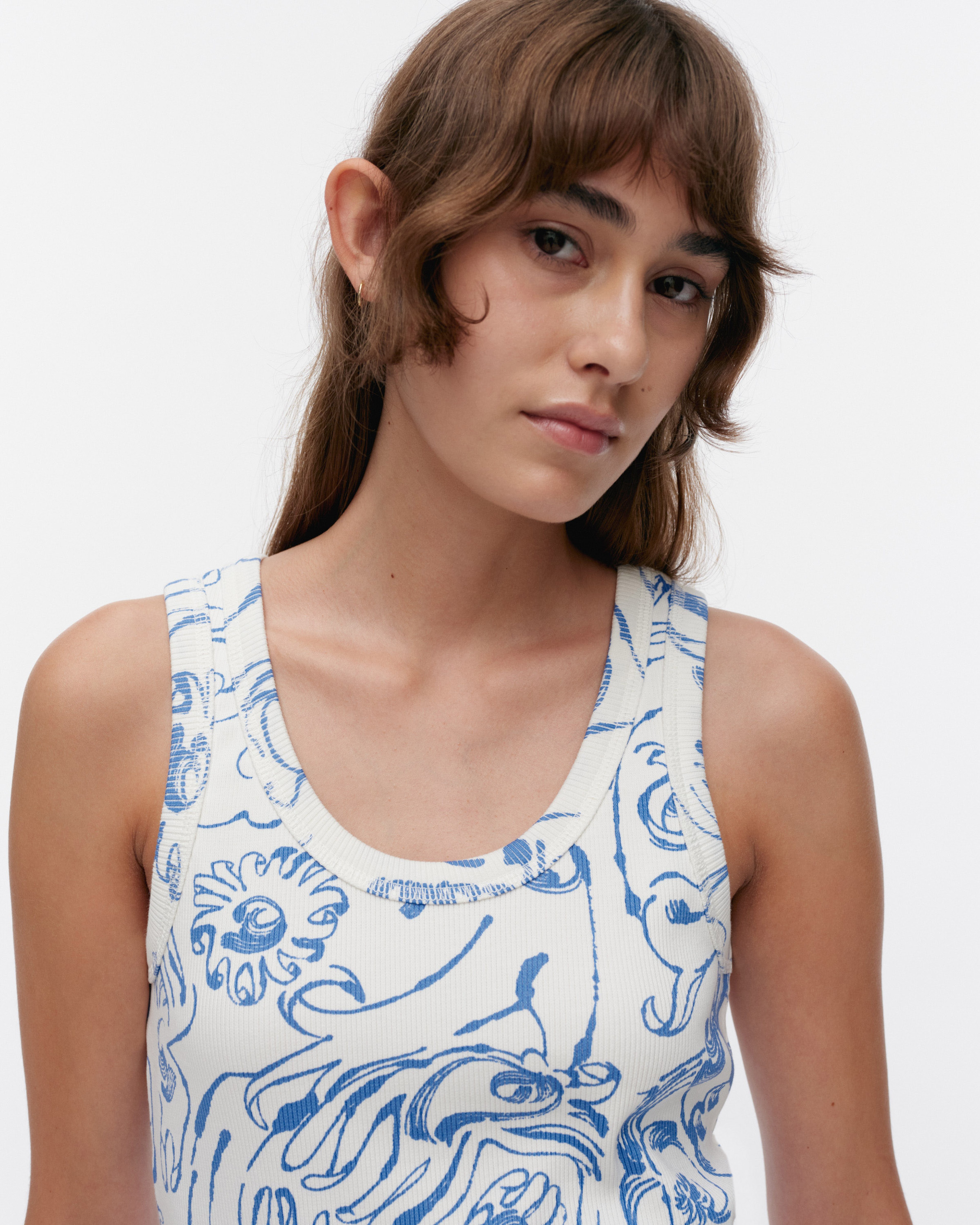 Piirros Cactis, Jersey top, white, blue,