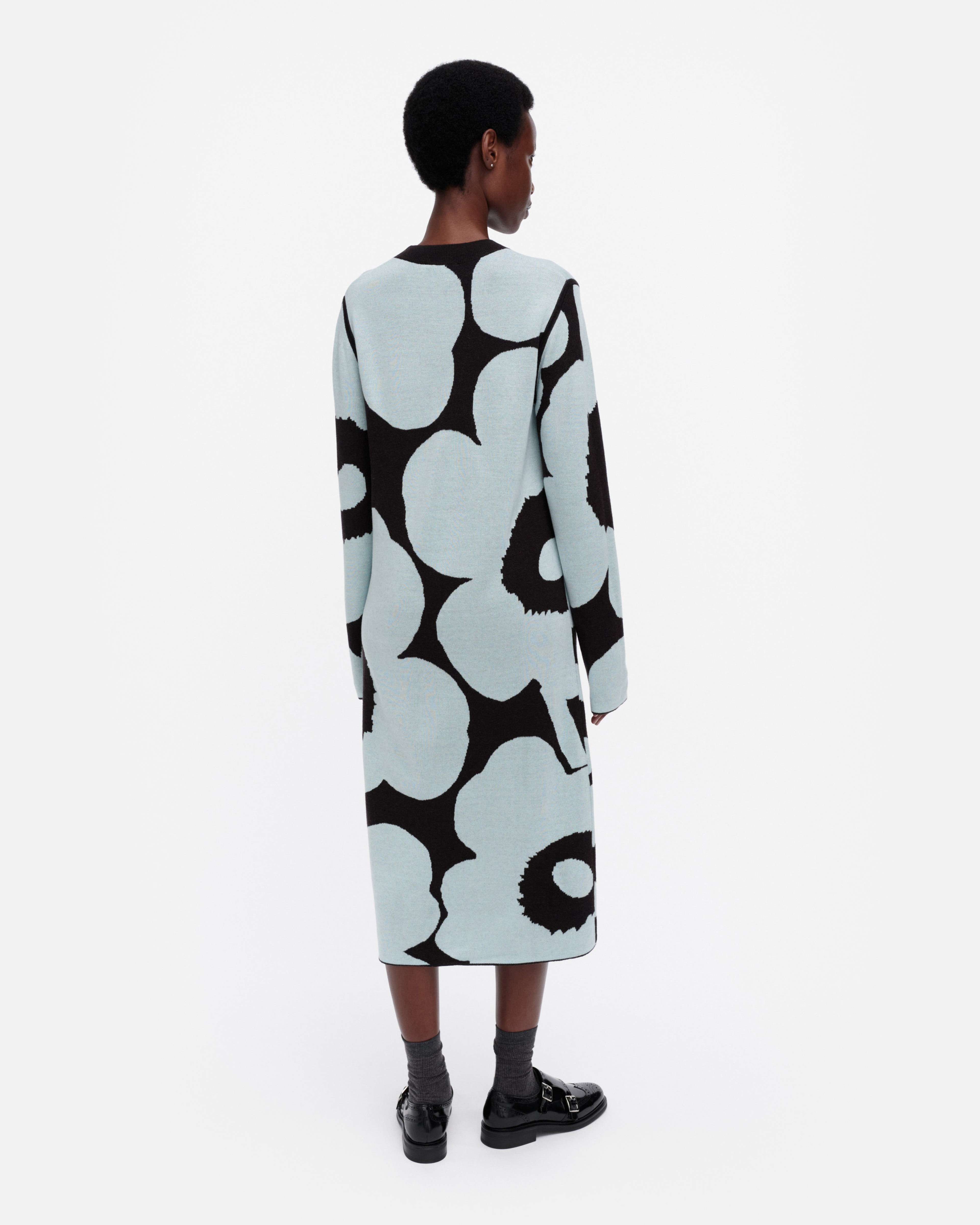 Ennallaan Unikko, Knitted dress, dark brown, light blue,