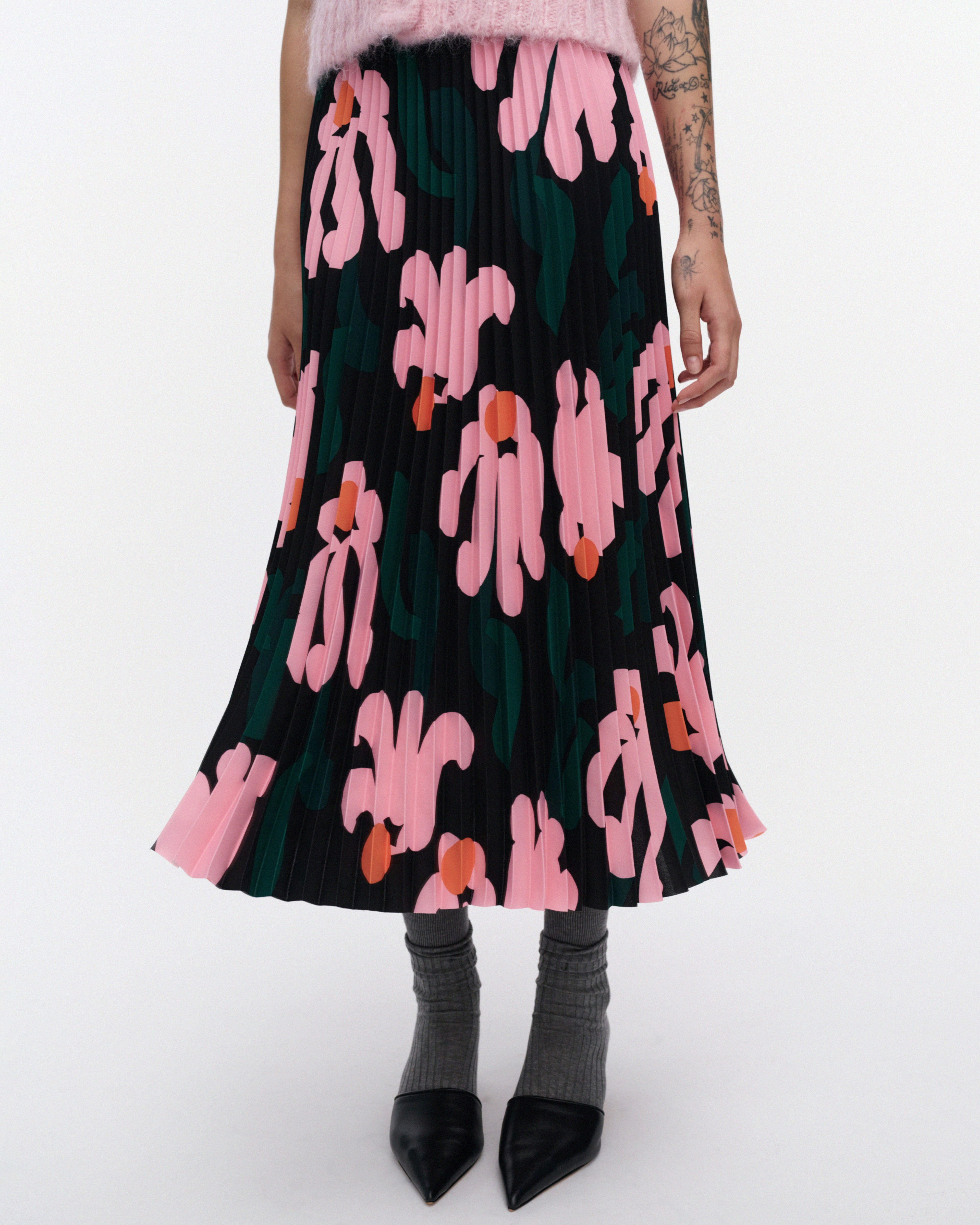 Pii Kukkahattu, Skirt, black, light pink, dark green,