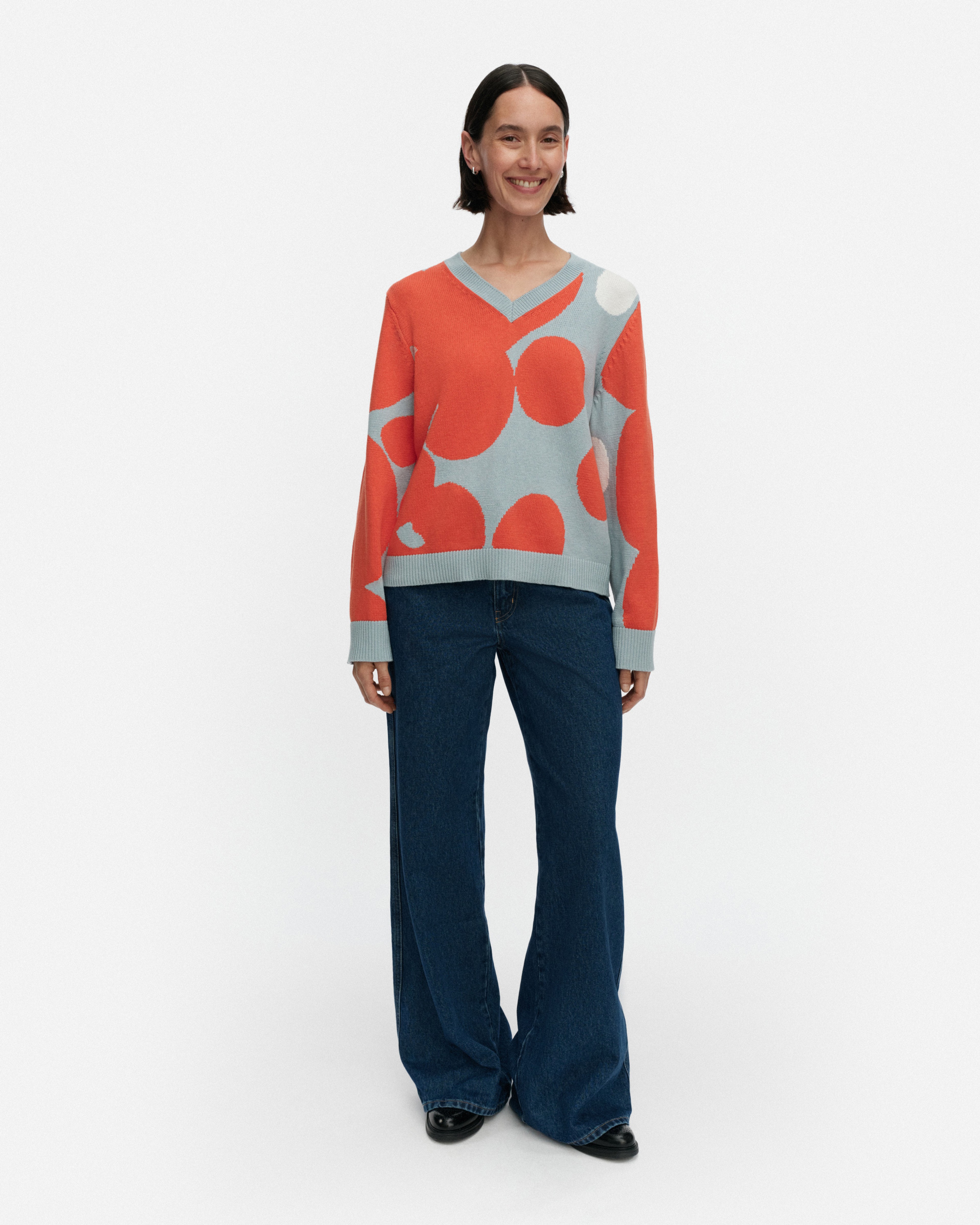 Pomppia Keidas, Knitted pullover, dark orange, light blue,