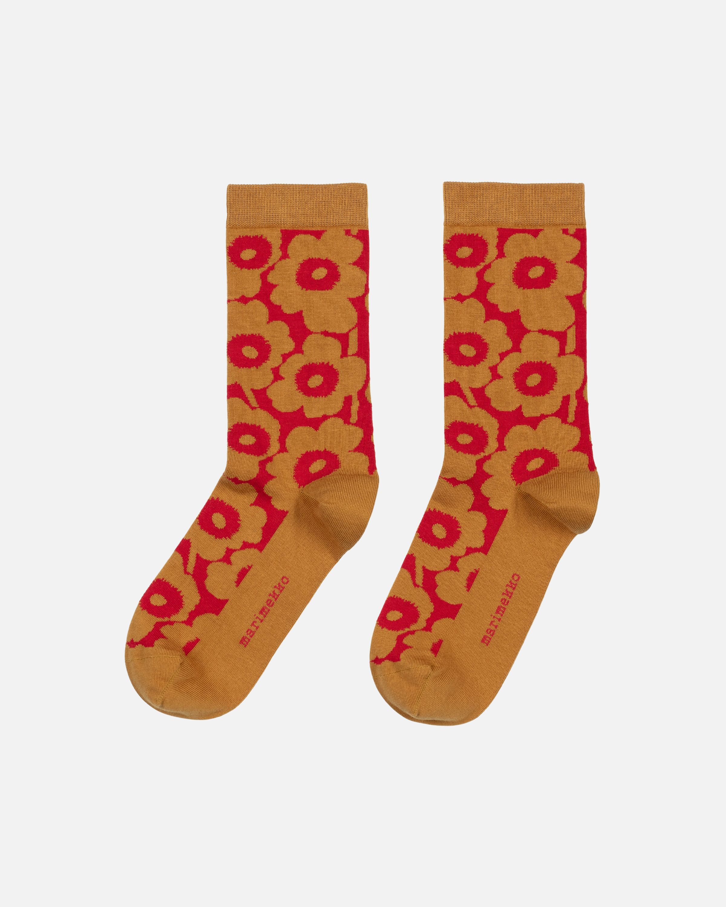 Linjaus Unikko Socks mint, brown | Marimekko