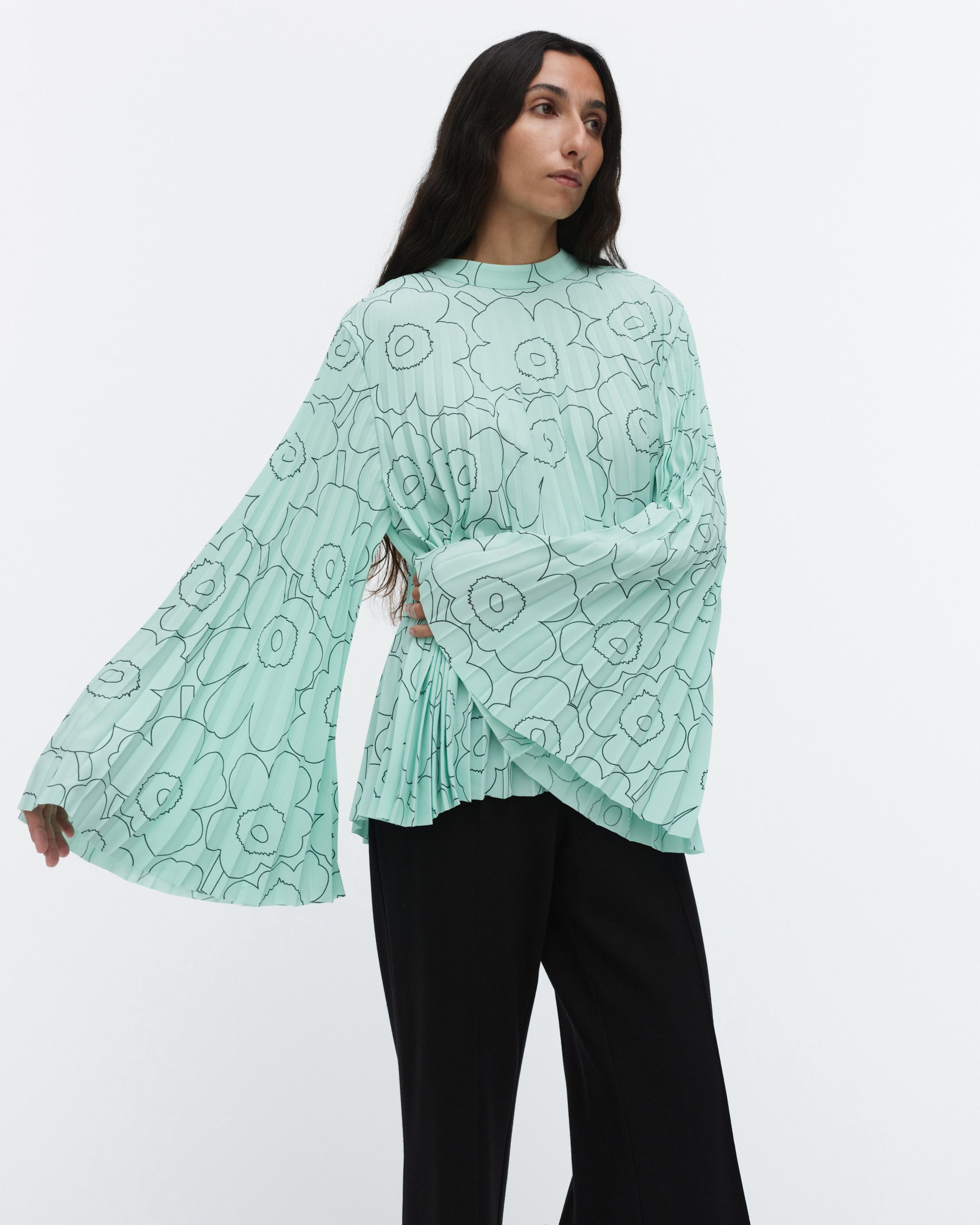 Duuri Piirto Unikko Blouse light turquoise, dark green | Marimekko