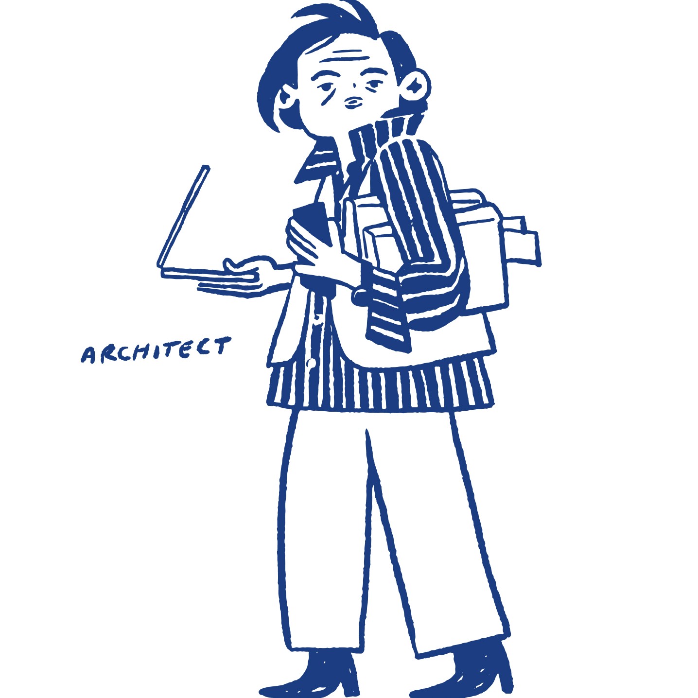 Architect figure created by Ulla Donner. Figure has Jokapoika shirt, laptop in the hands and high heels.