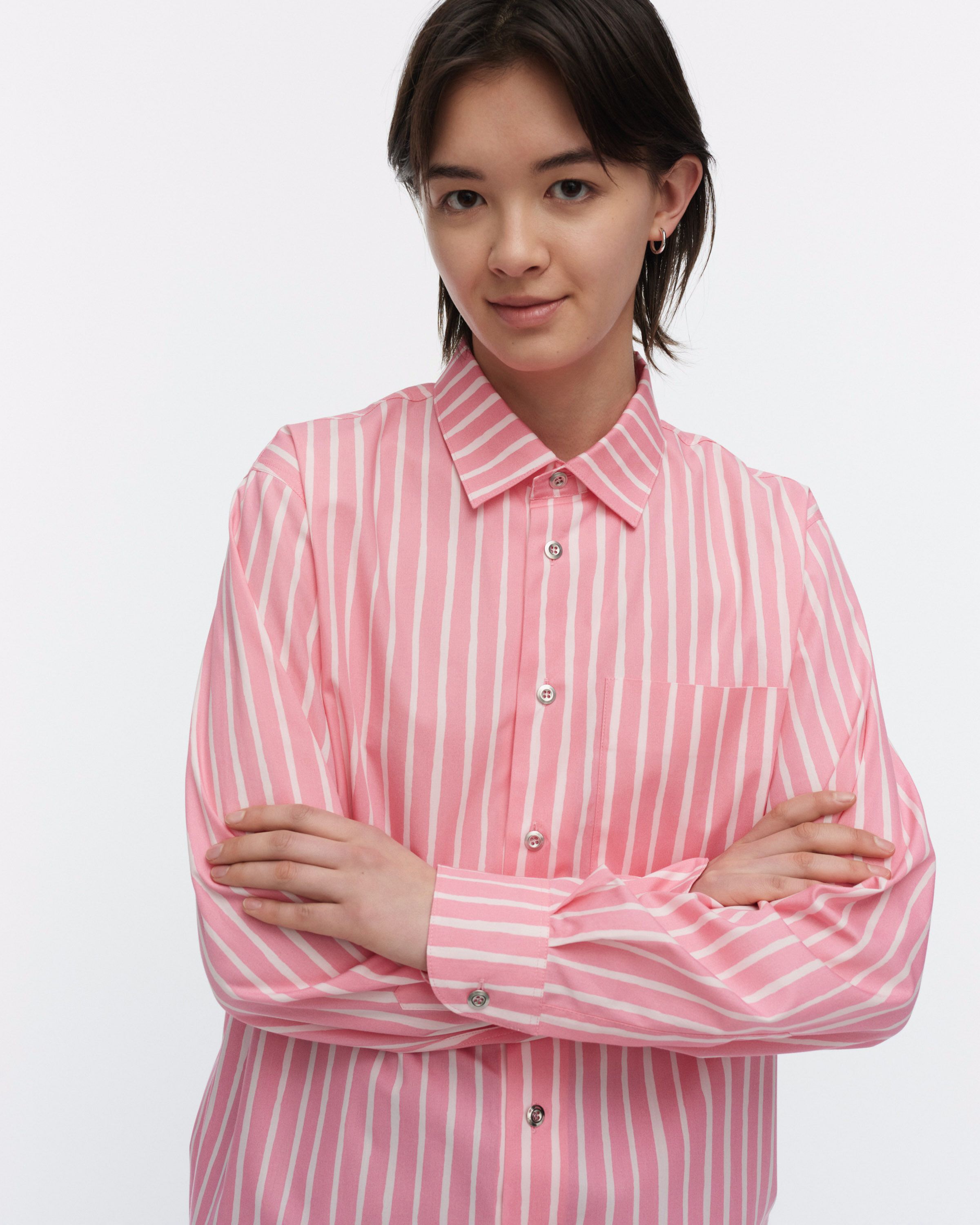 Jokapoika Kioski cotton shirt light pink, pink, white | Marimekko