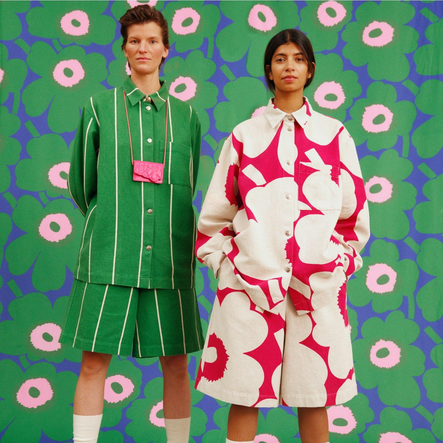 Mallien päällä: Unikko- ja Vesi-kuvioiset pellavasetit.