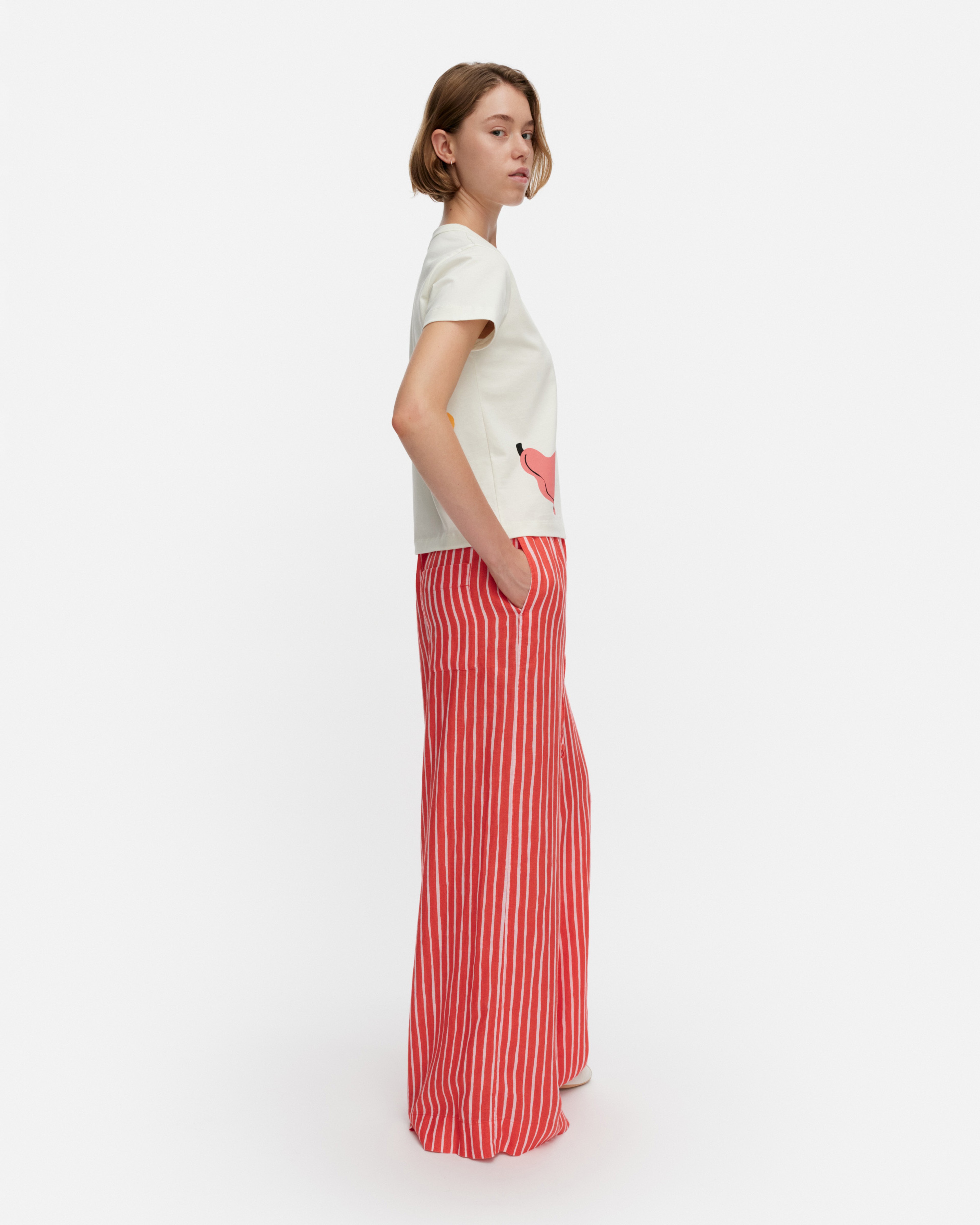 Laji Piccolo, Linen trousers, red, light pink,
