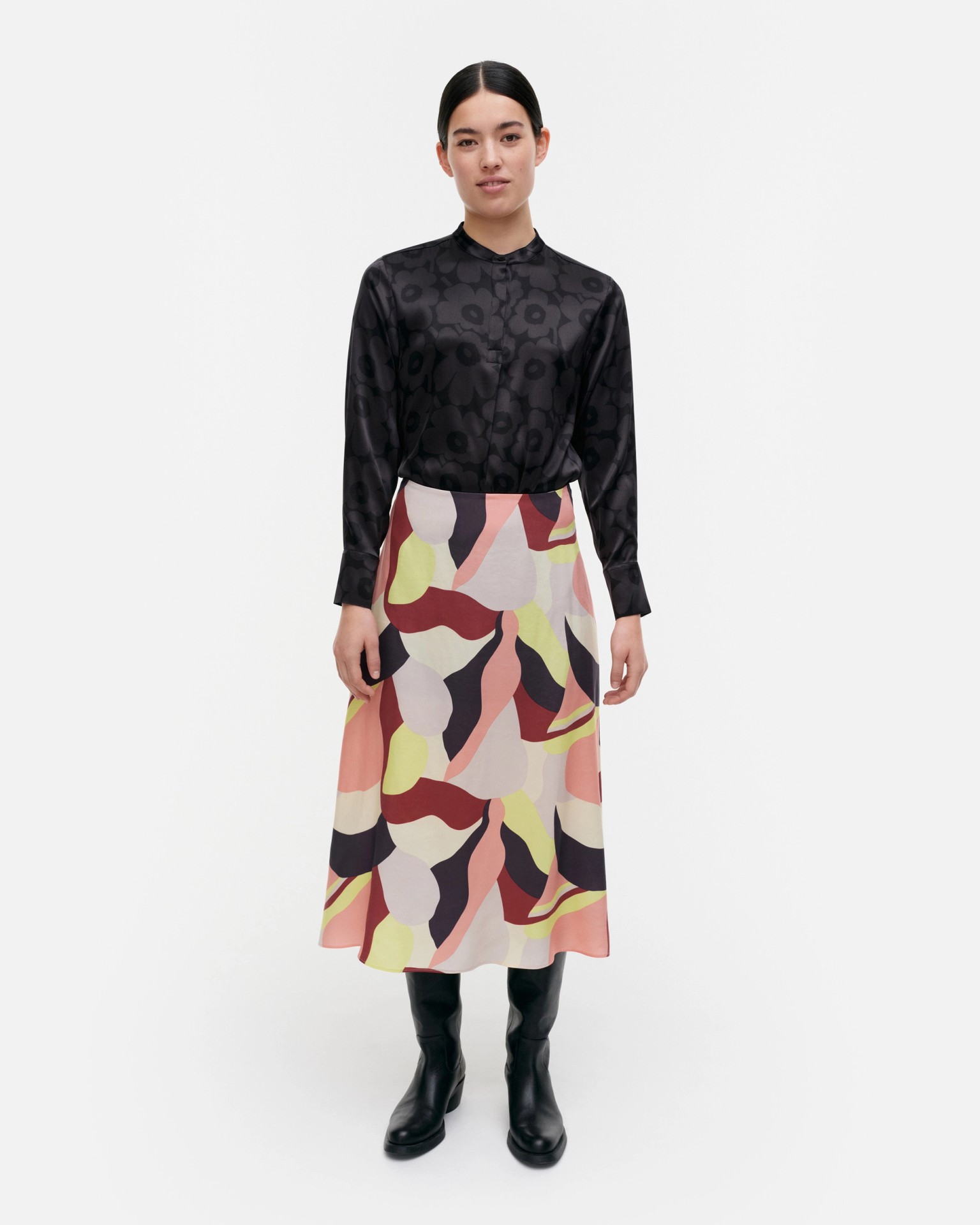 Kreppi Kamelia, Skirt, red, grey, lt.pink, lt.yellow,
