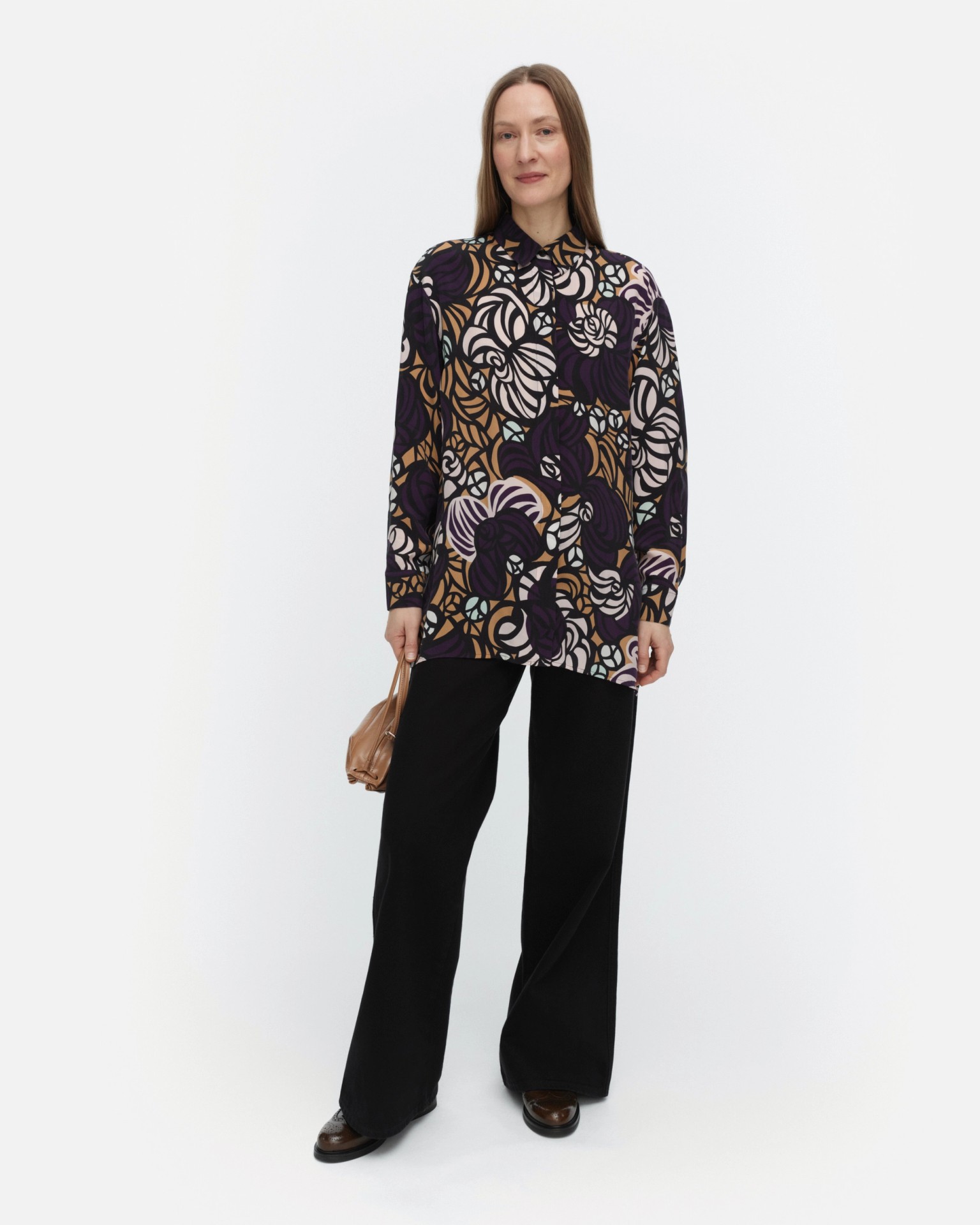 Runsas Torstai, Cupro shirt, violet, light brown, l. pink,