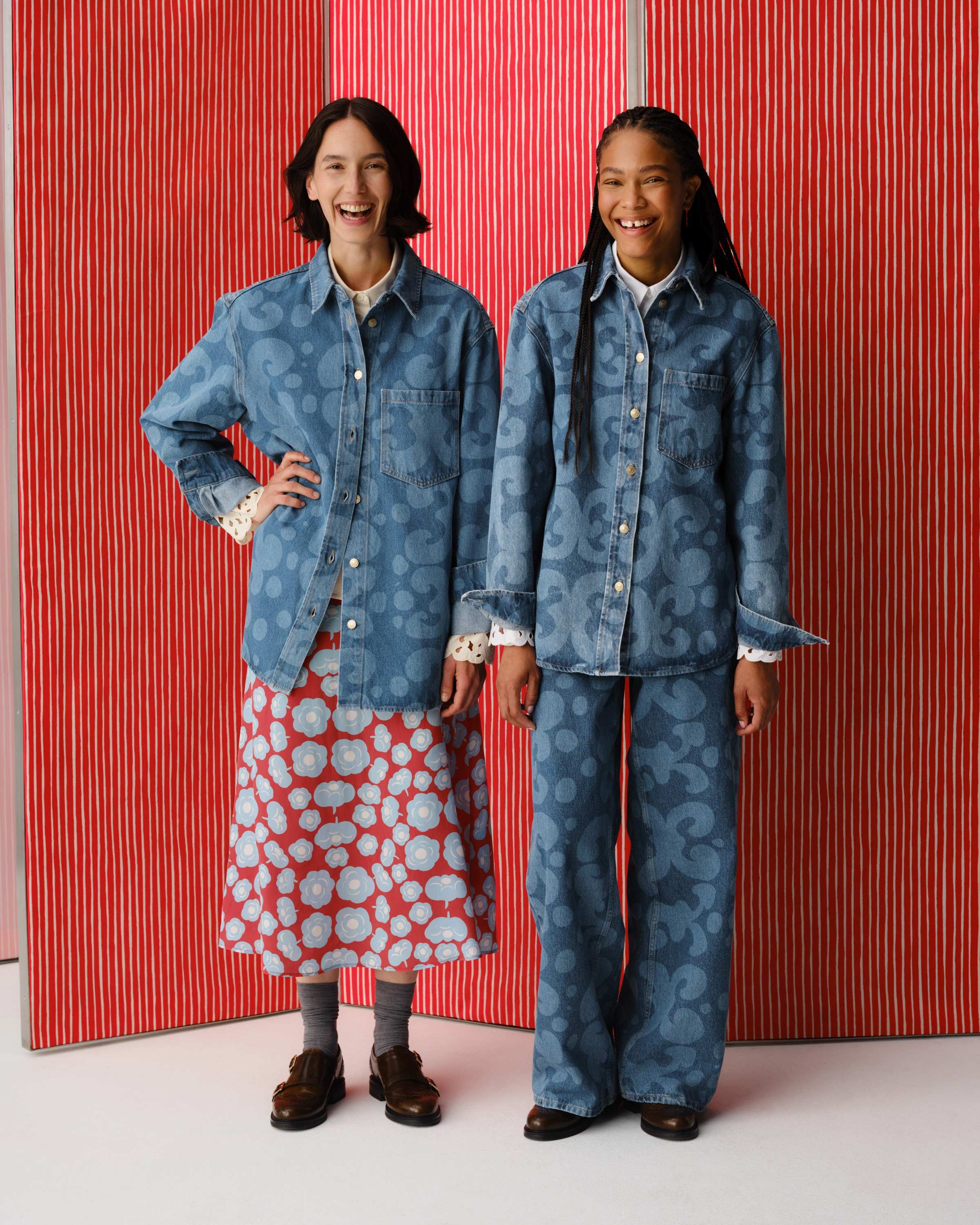 Models wearing Marimekko Maridenim in Keidas print.