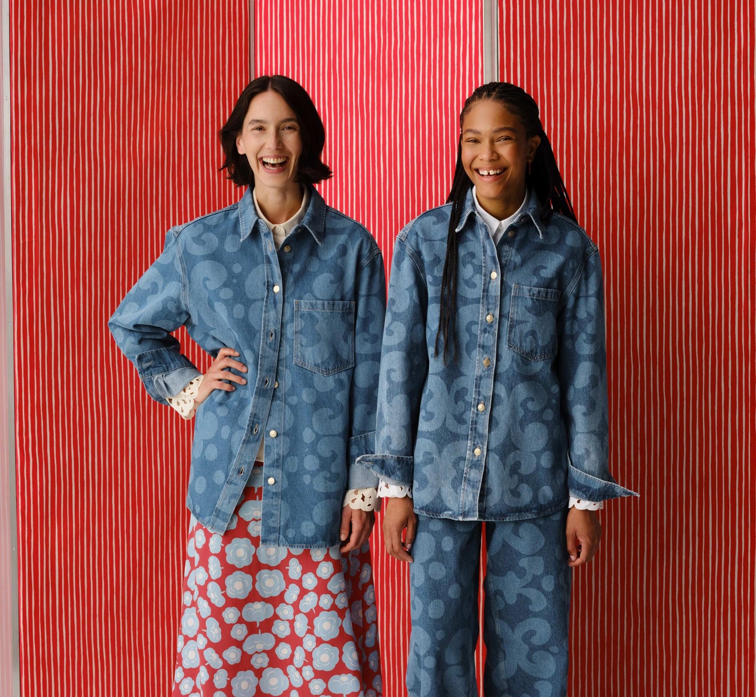 Models wearing Marimekko Maridenim in Keidas print.