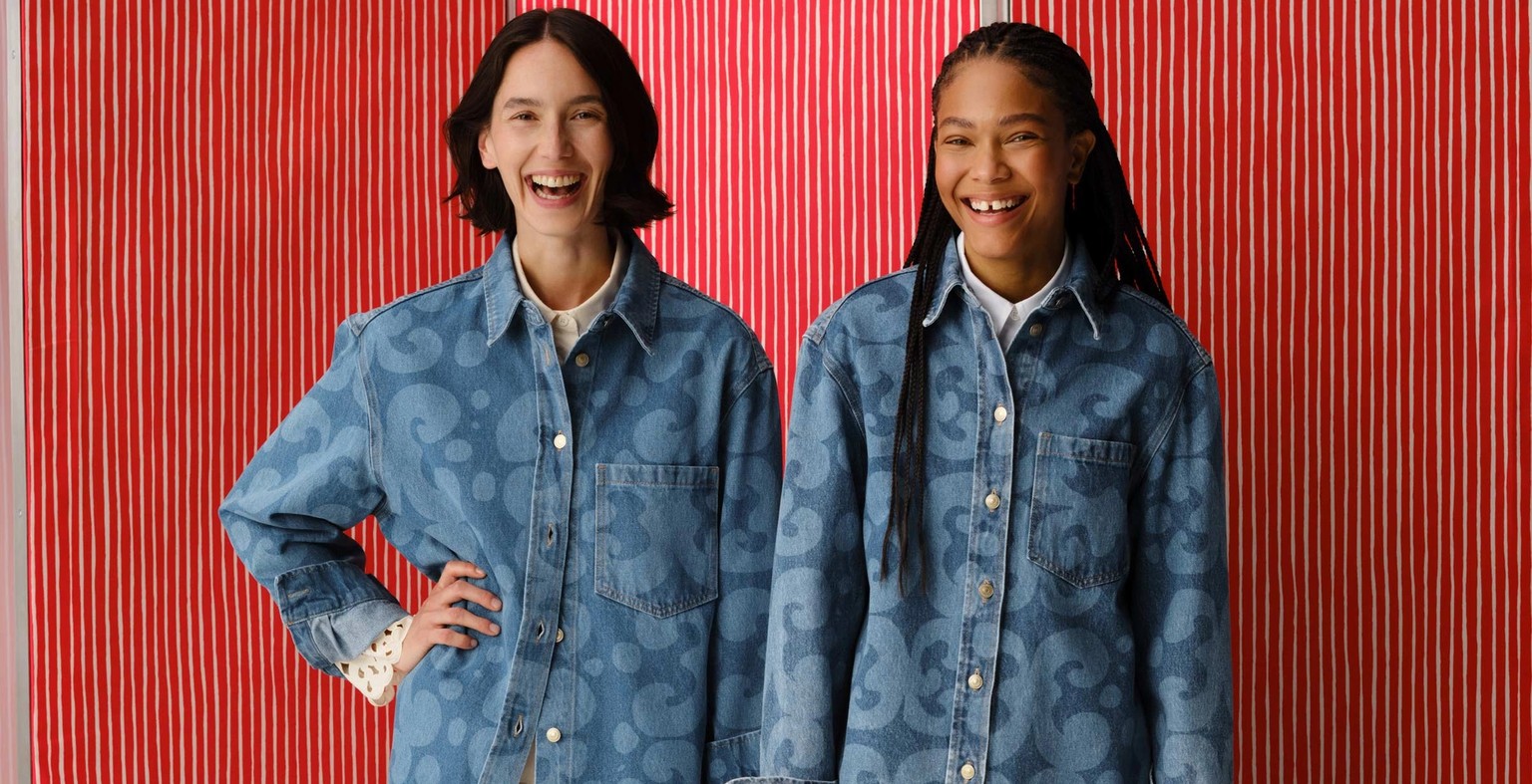 Models wearing Marimekko Maridenim in Keidas print.