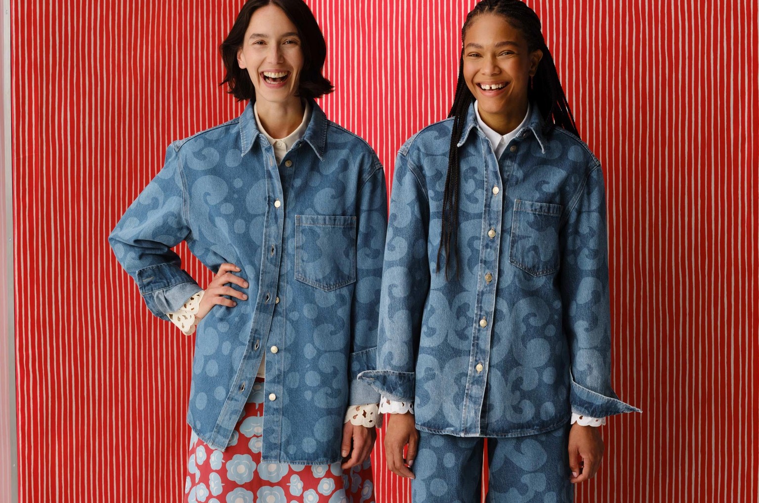 Models wearing Marimekko Maridenim in Keidas print.