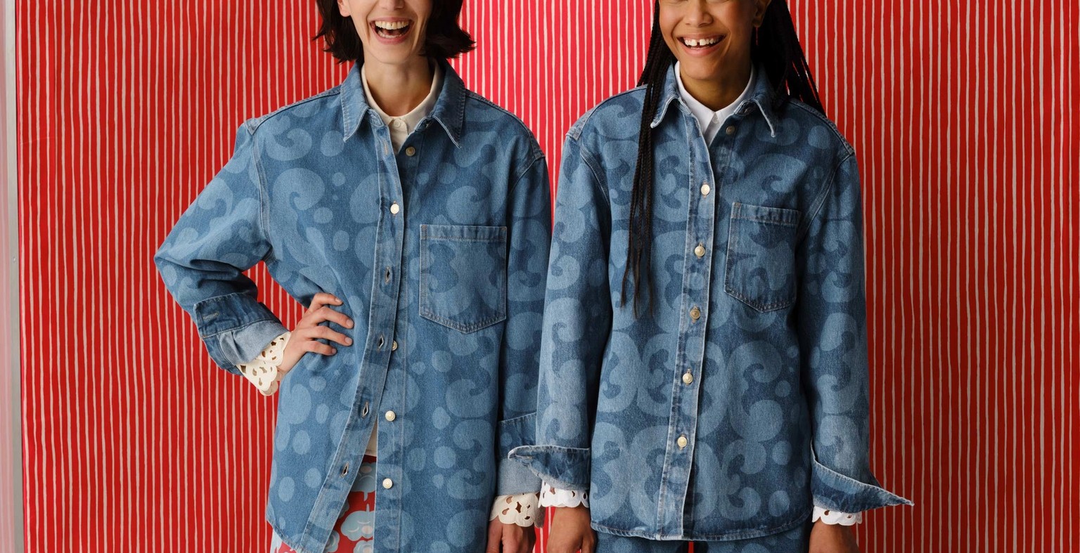 Models wearing Marimekko Maridenim in Keidas print.