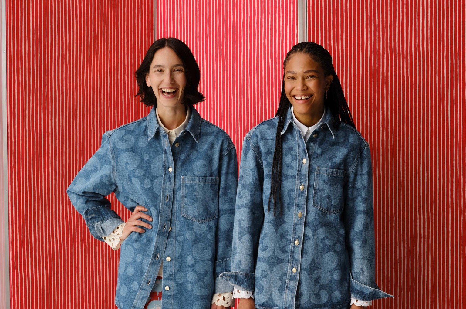Models wearing Marimekko Maridenim in Keidas print.