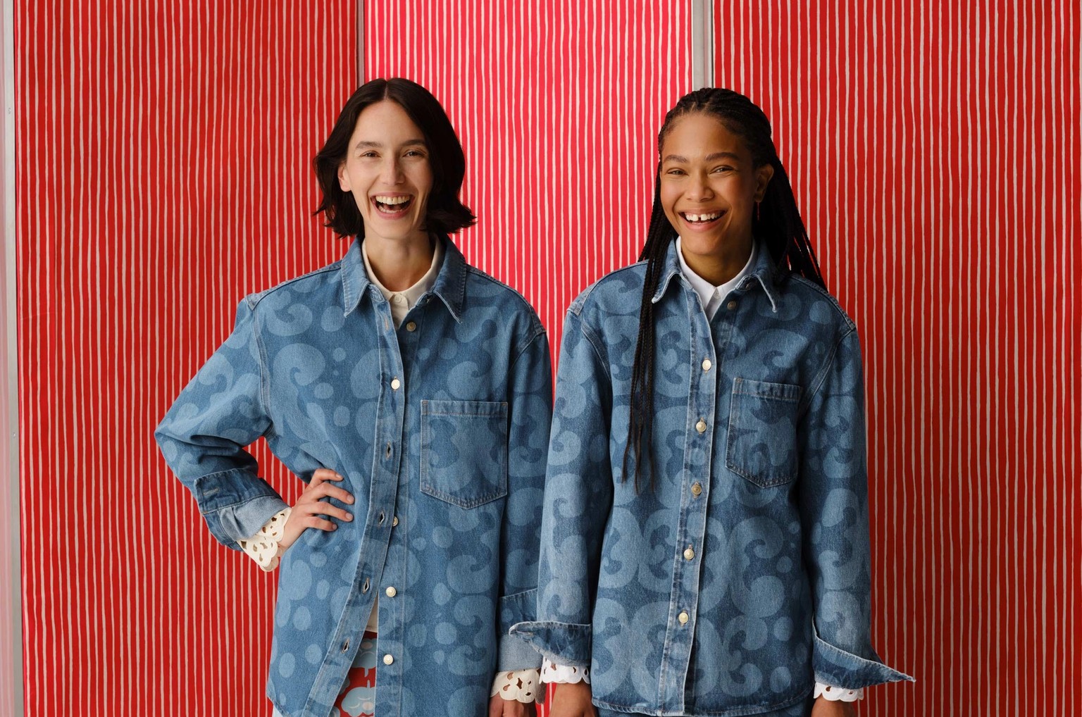 Models wearing Marimekko Maridenim in Keidas print.