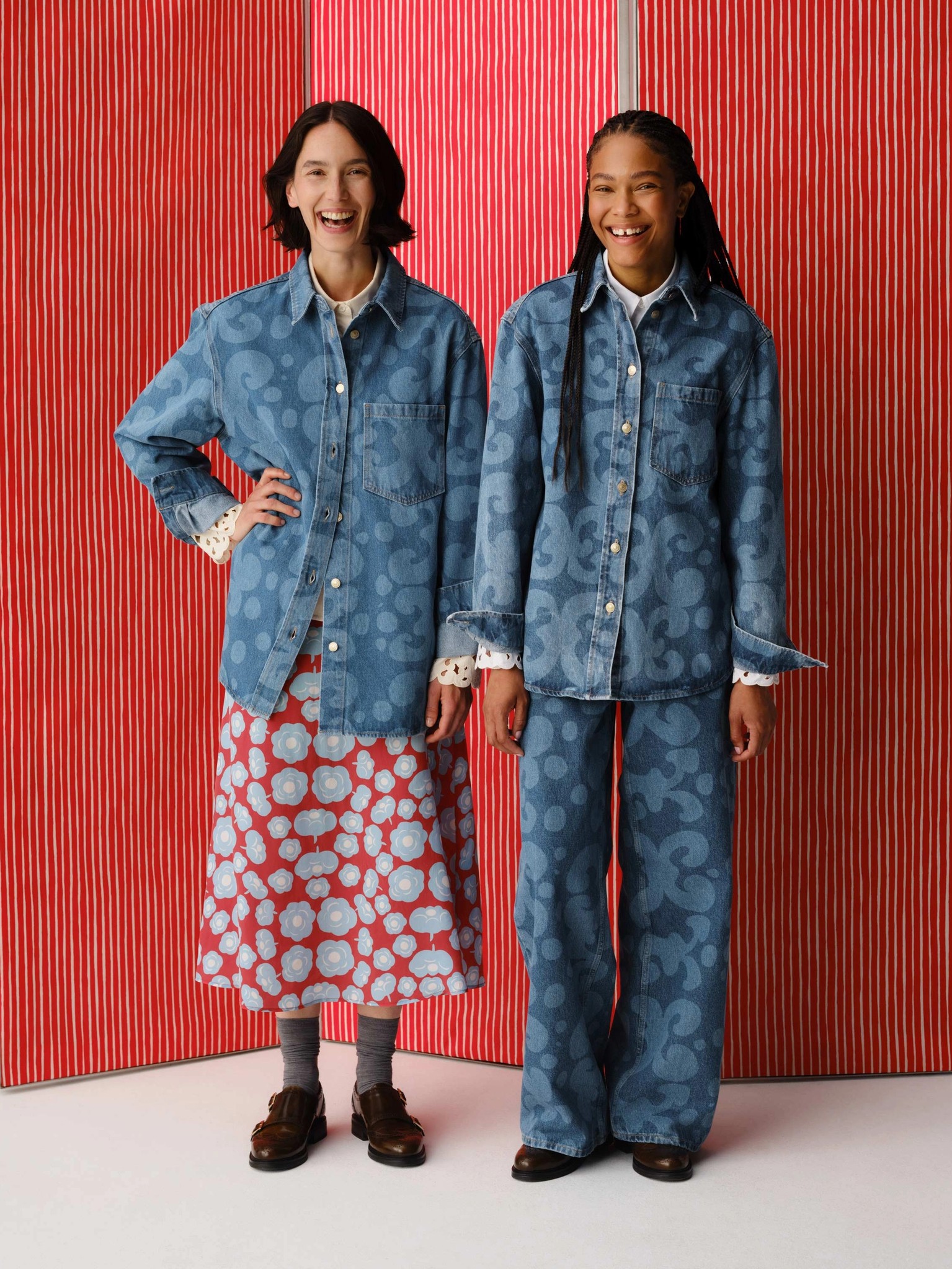 Models wearing Marimekko Maridenim in Keidas print.