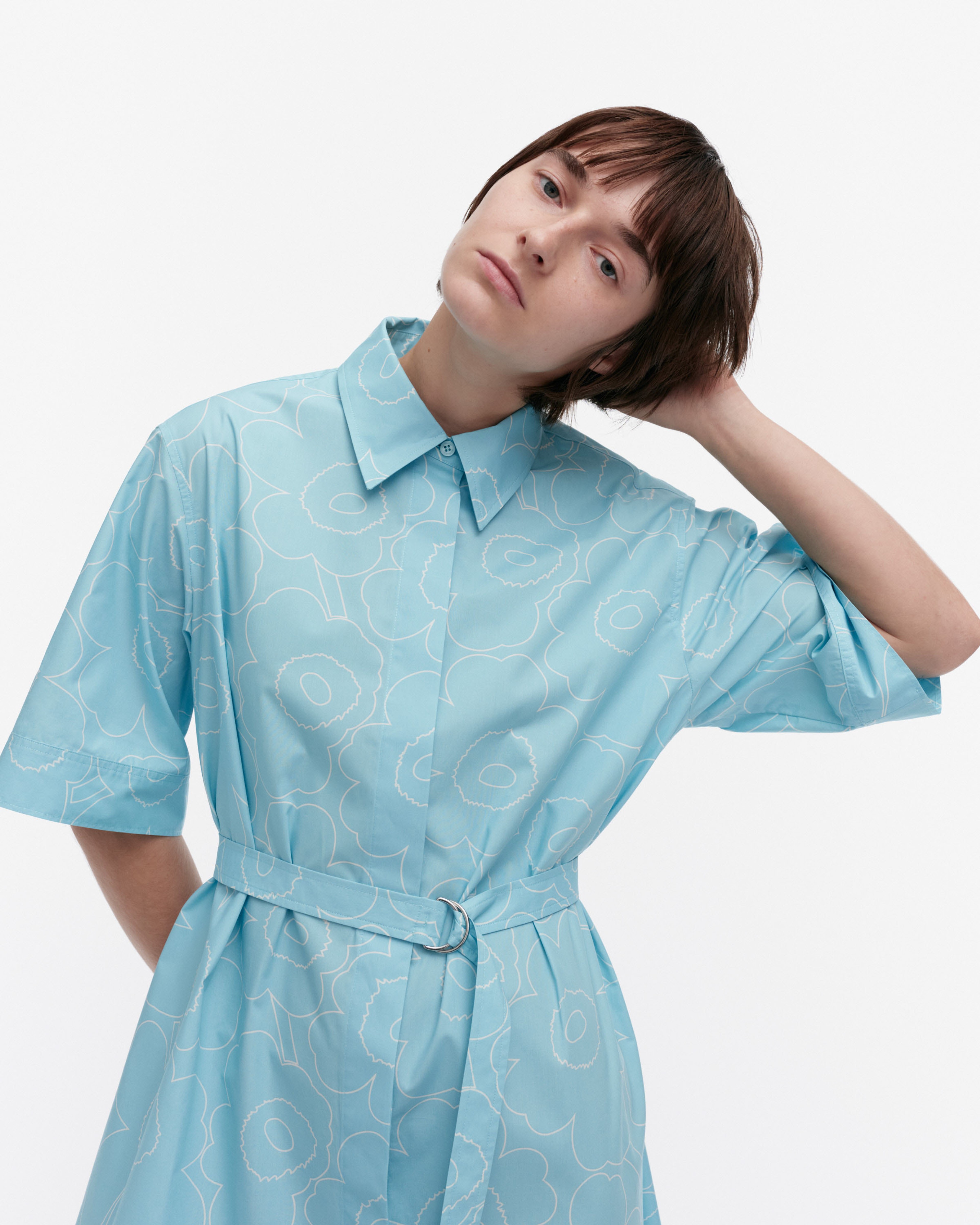 Popliini Piirto Unikko, Dress, blue, off white,