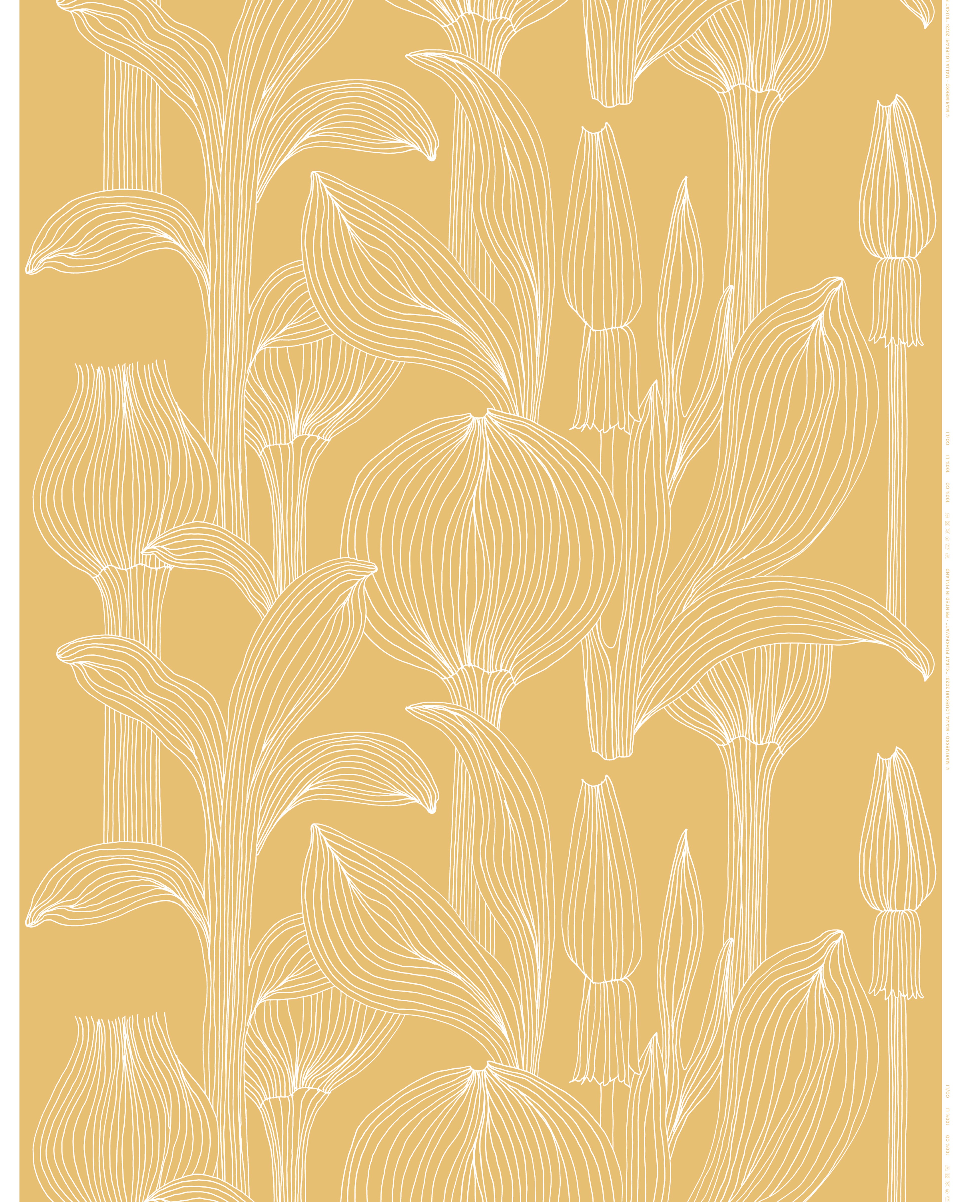 Kukat Puhkeavat, Linen fabric, khaki, white,