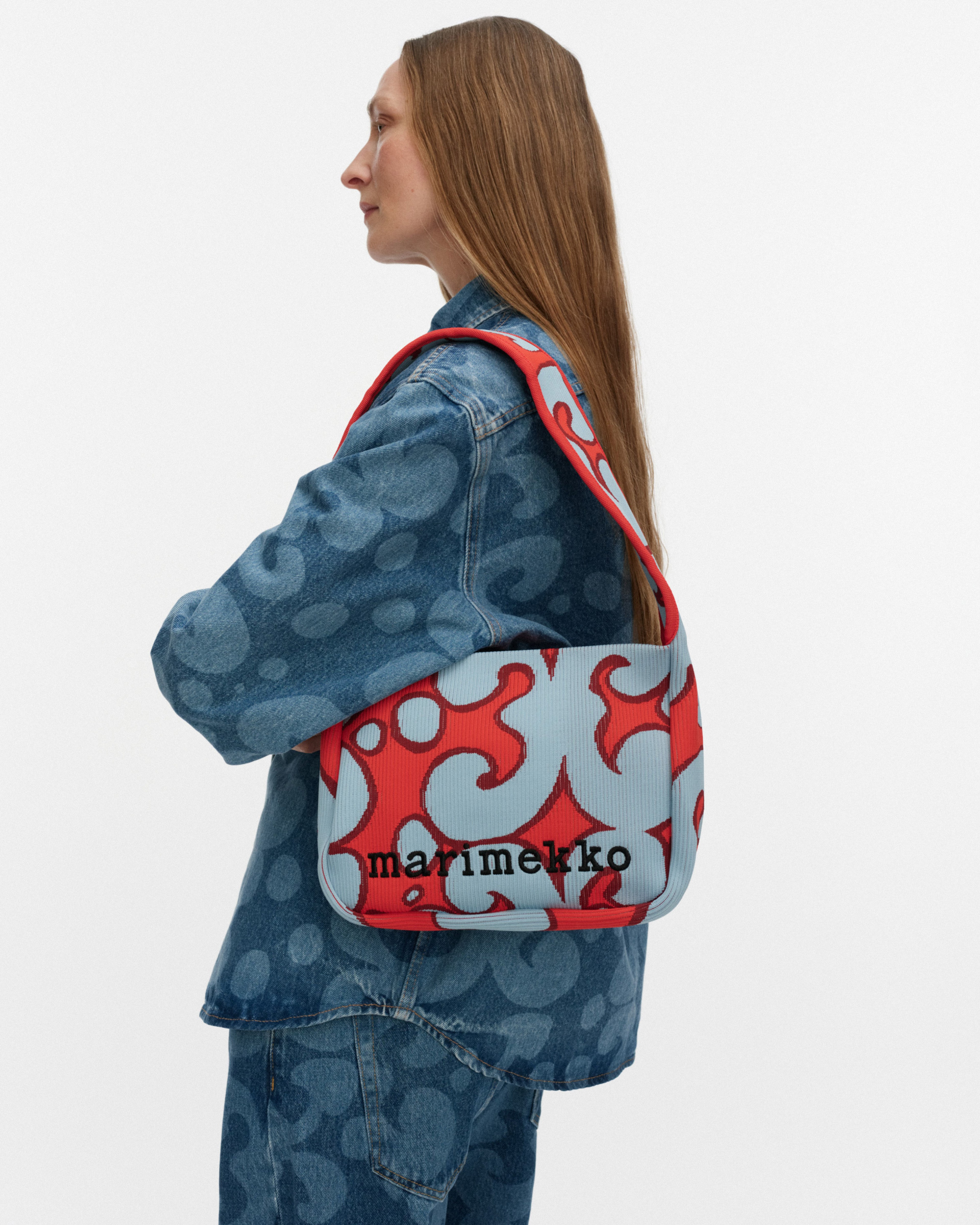 Knitted Shoulderbag Keidas, Sac à bandoulière, bleu clair, rouge,