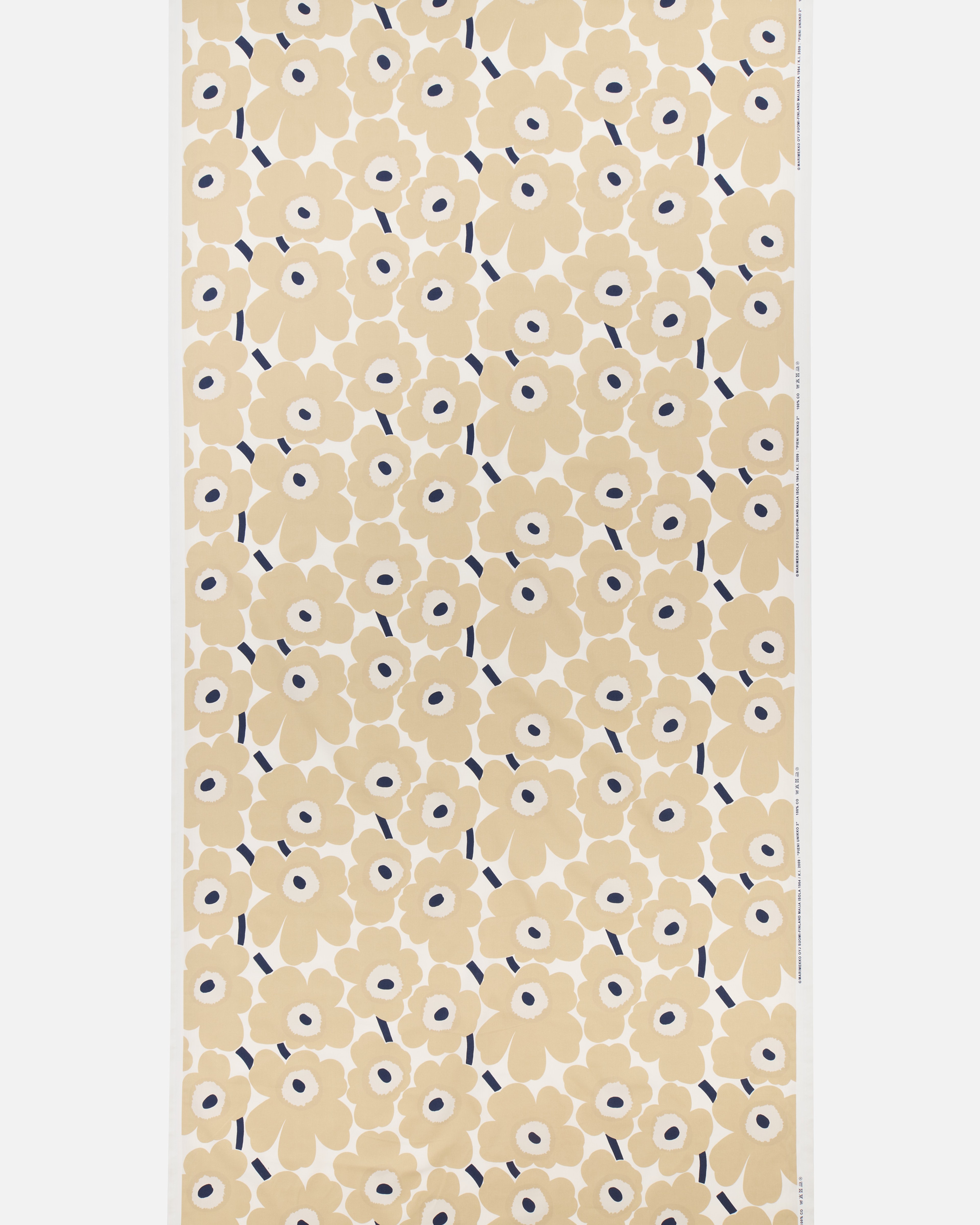 Pieni Unikko, Cotton fabric, natural white, beige, d.blue,
