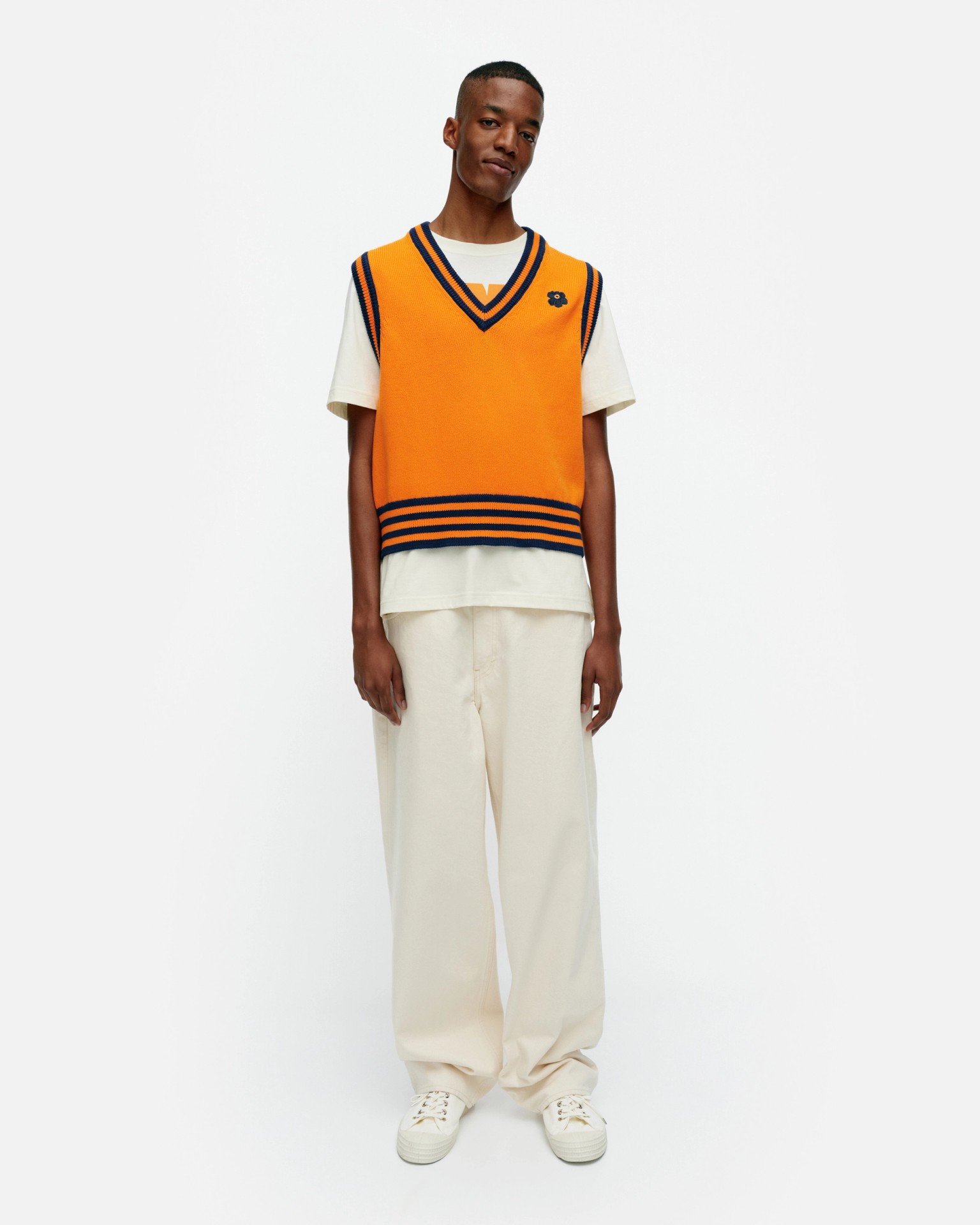 Kioski Siete Patja, Cotton knitted top, orange, dark navy,